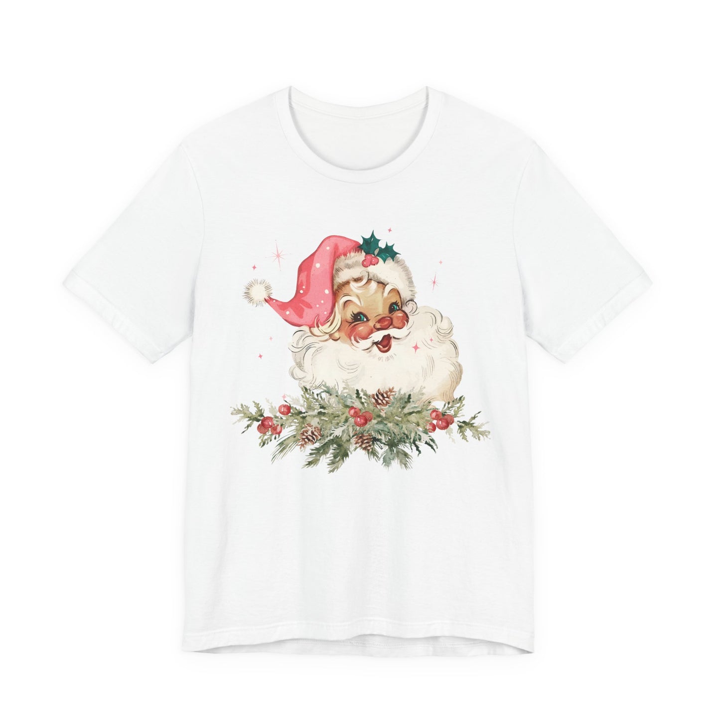 Vintage Pink Santa Christmas Tee – Retro Holiday Cheer Shirt