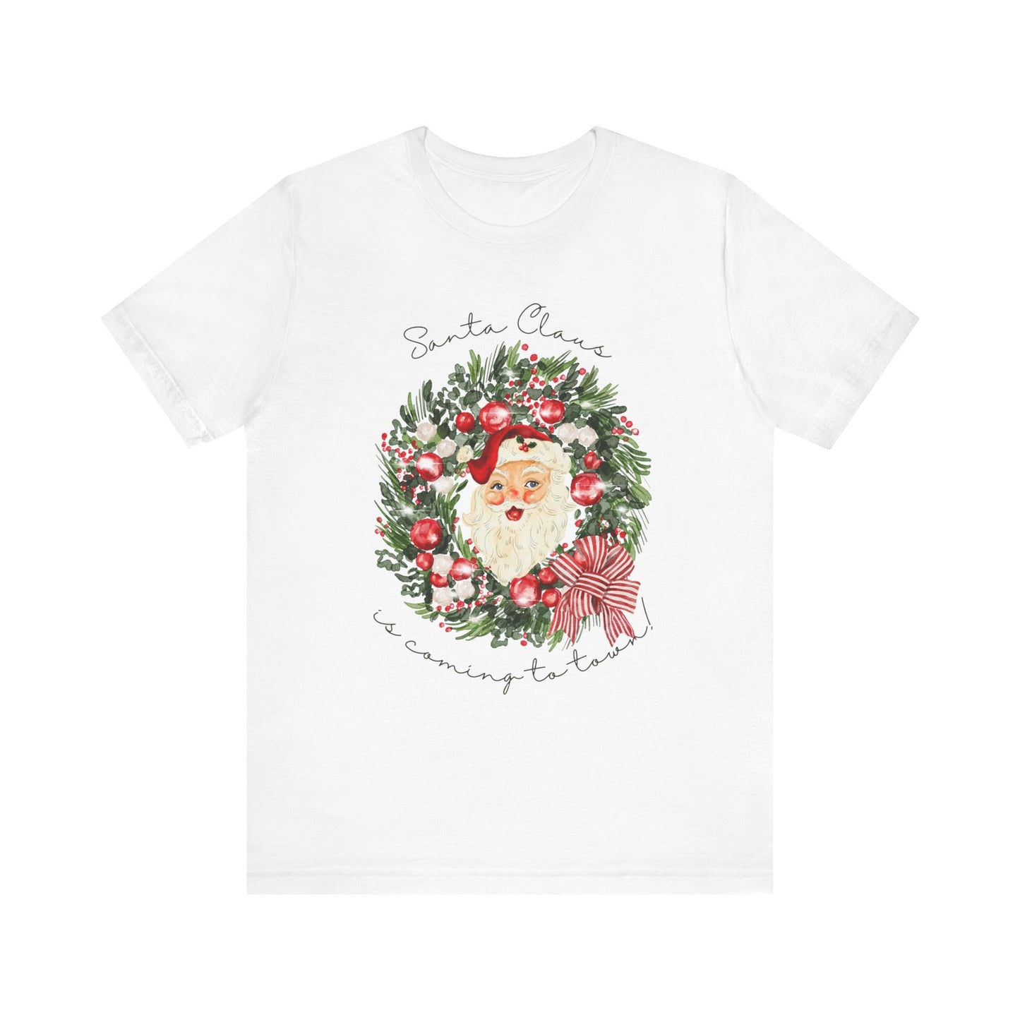 Santa Claus Is Coming To Town Tee – Vintage Wreath Christmas Shirt
