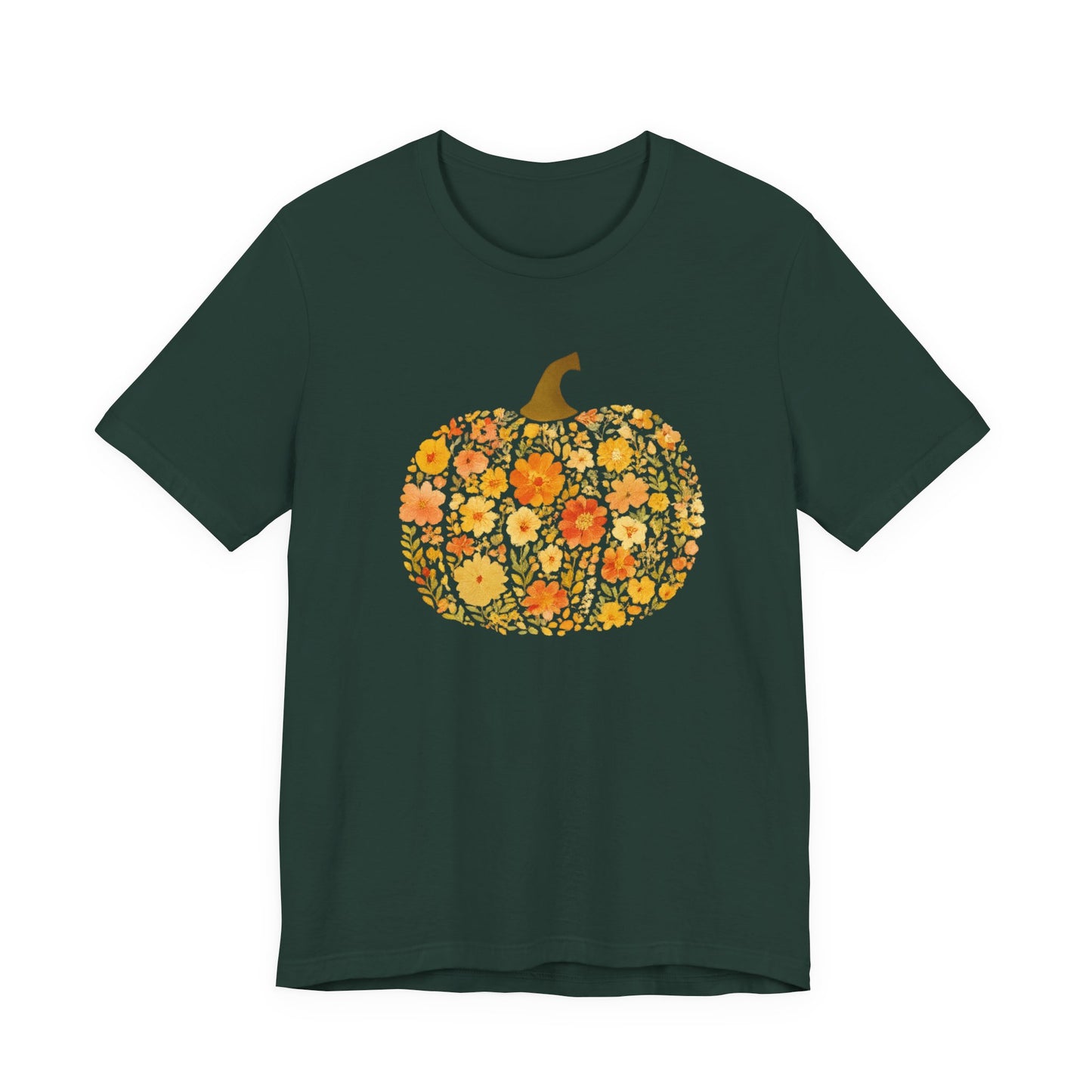 Floral Pumpkin Tee - Fall T-Shirt for Halloween, Thanksgiving, Autumn Fashion