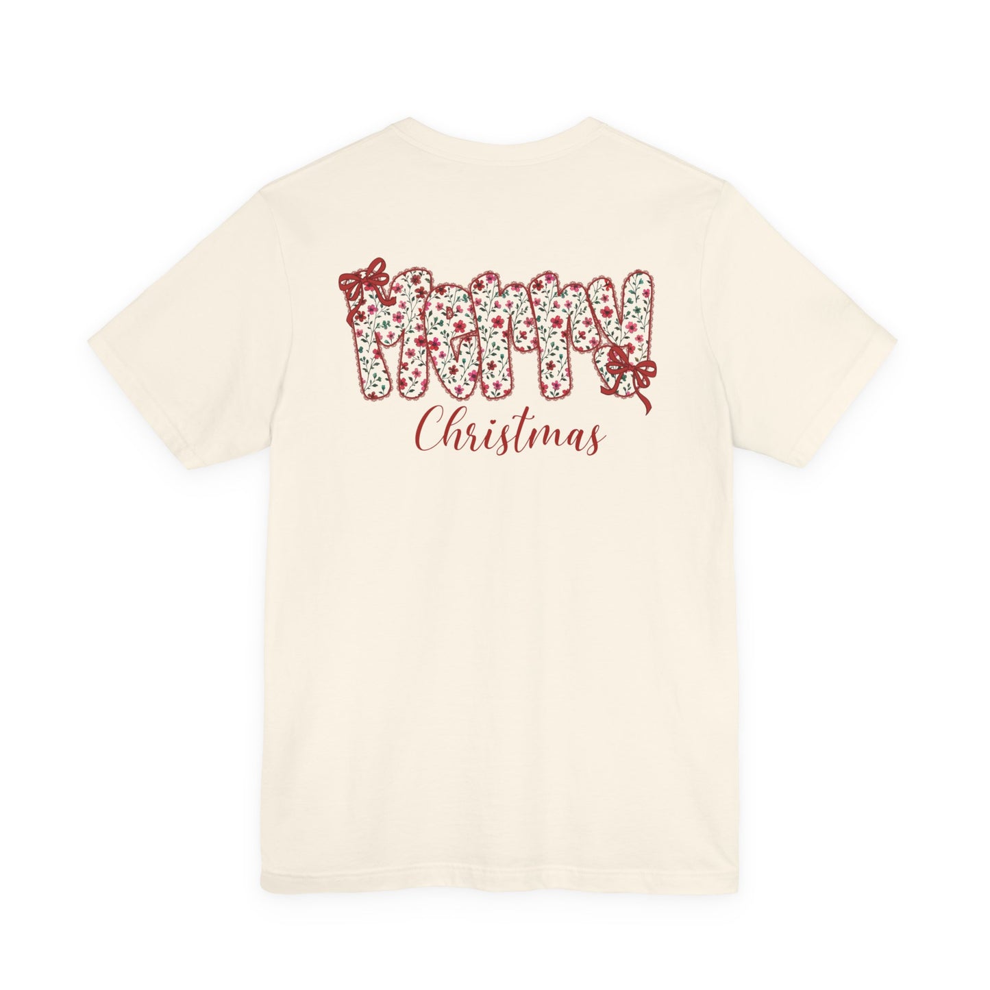 Merry Christmas Floral Letter Tee – Festive Holiday Shirt with Bows