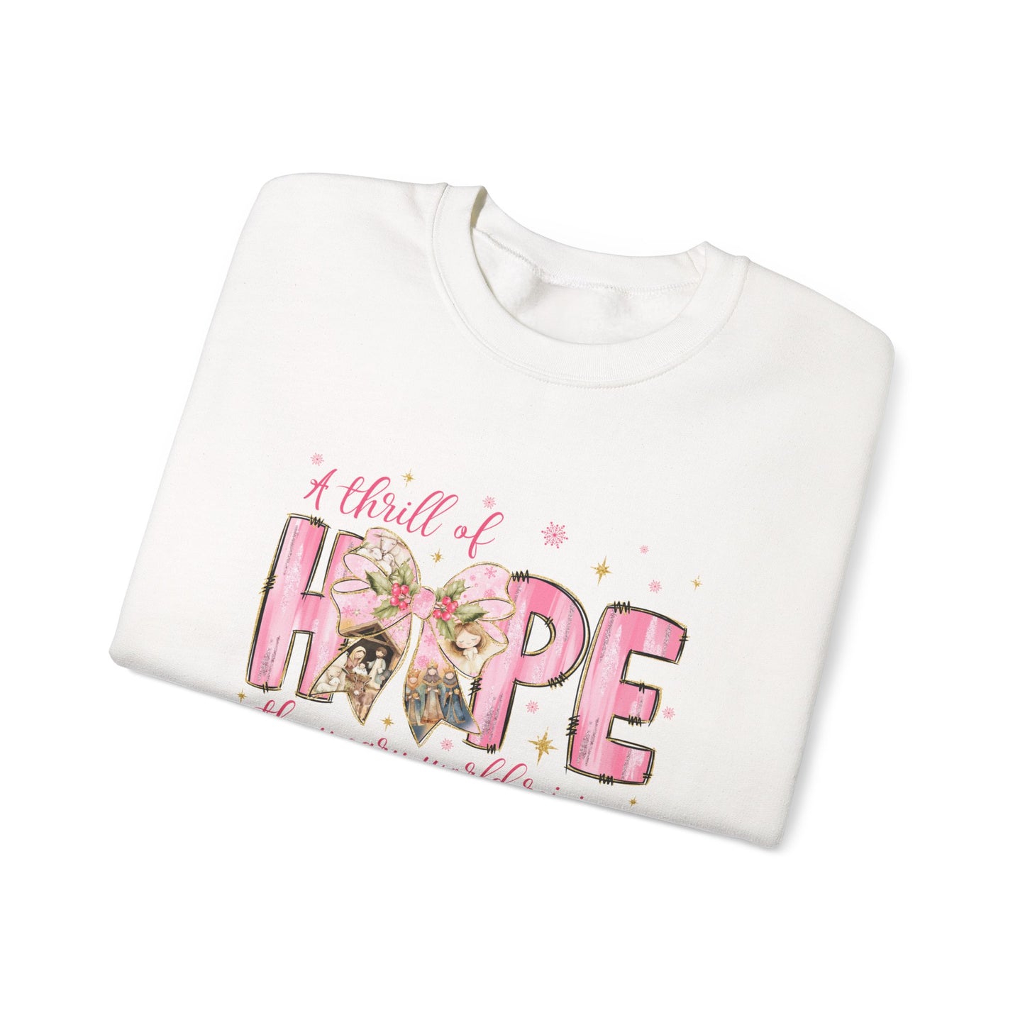 A Thrill of Hope Christmas Sweatshirt – Pink Nativity Holiday Sweater | Faith-Inspired Cozy Winter Top