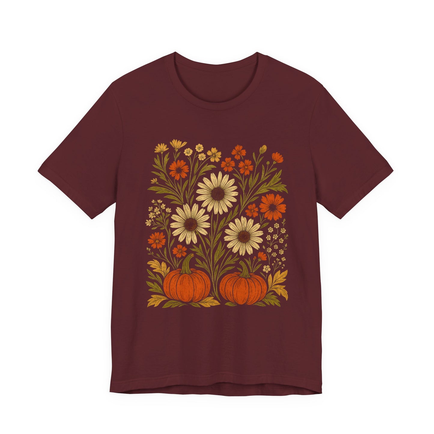 Fall Floral Pumpkin Tee, Autumn T-Shirt, Harvest Celebration Shirt, Thanksgiving Outfit, Nature Lover Gift, Seasonal Apparel