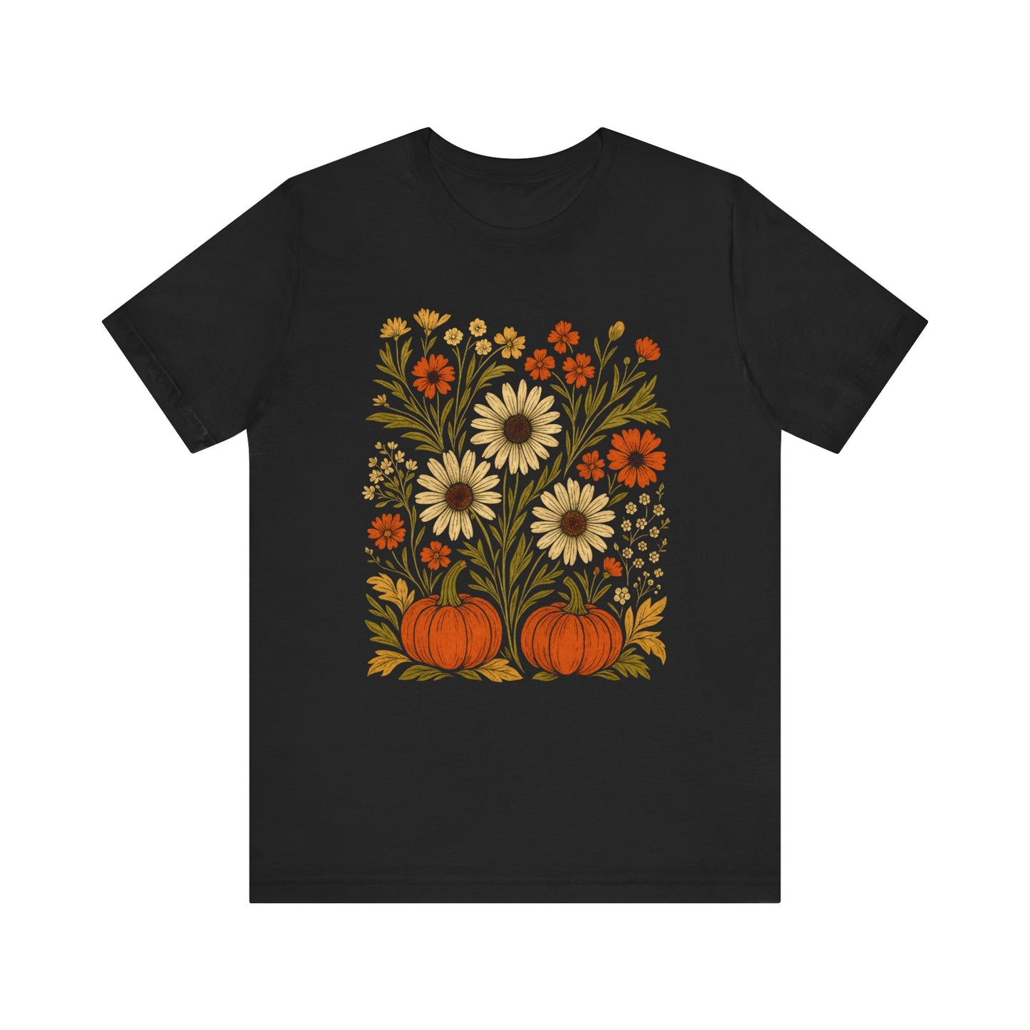 Fall Floral Pumpkin Tee, Autumn T-Shirt, Harvest Celebration Shirt, Thanksgiving Outfit, Nature Lover Gift, Seasonal Apparel