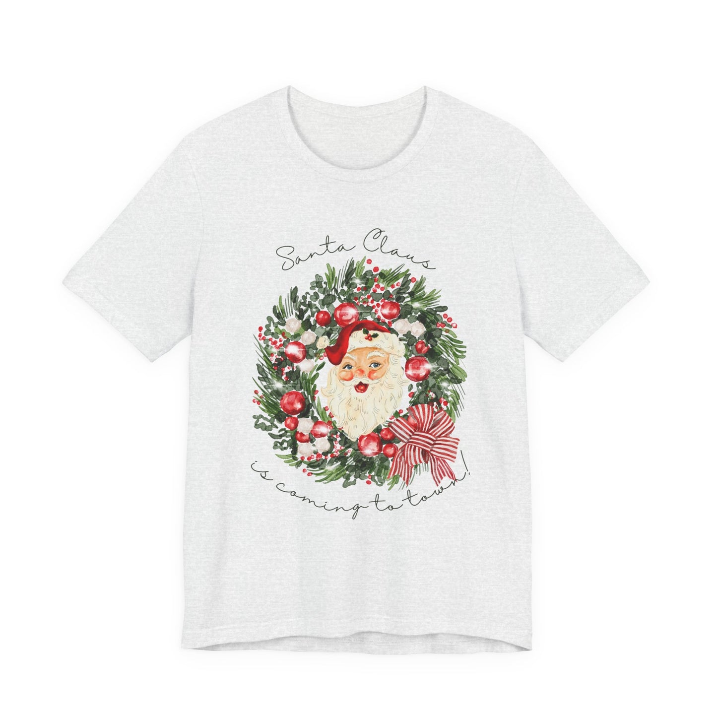 Santa Claus Is Coming To Town Tee – Vintage Wreath Christmas Shirt