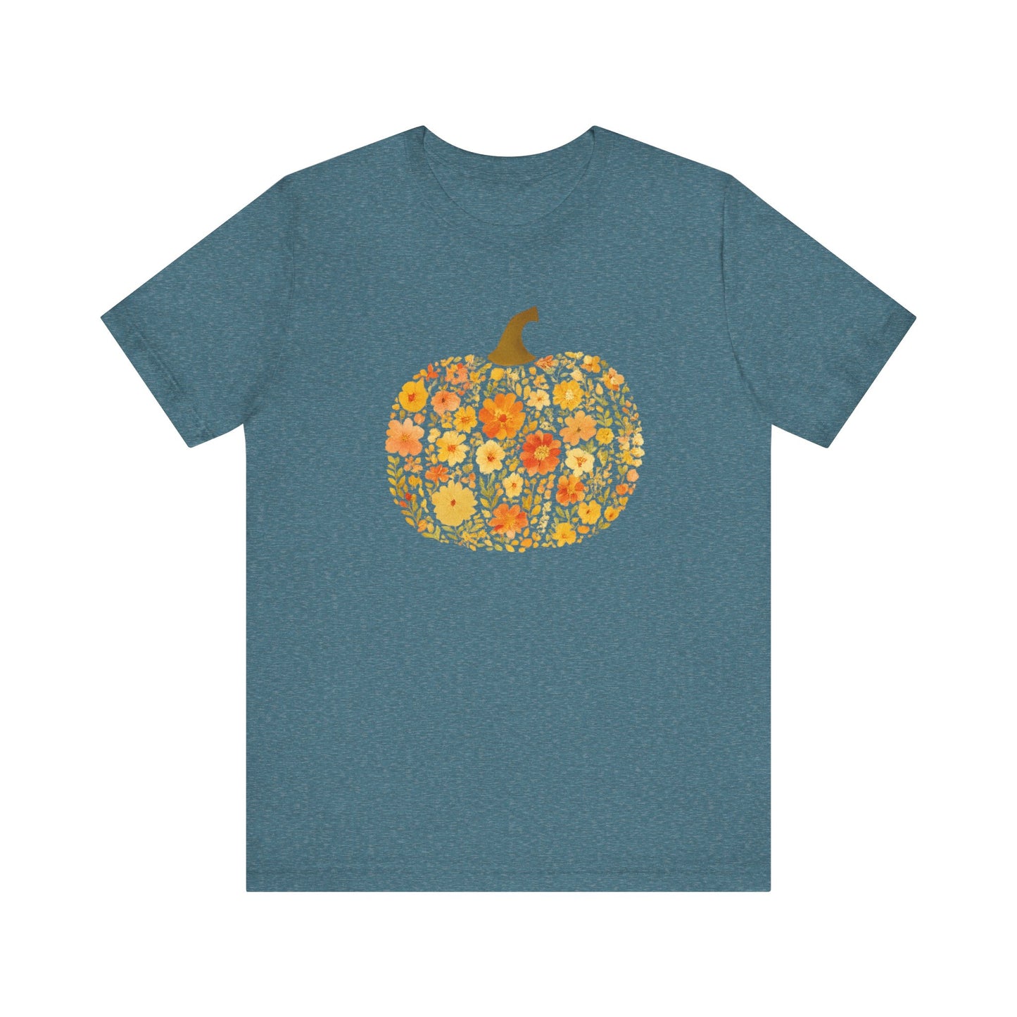 Floral Pumpkin Tee - Fall T-Shirt for Halloween, Thanksgiving, Autumn Fashion