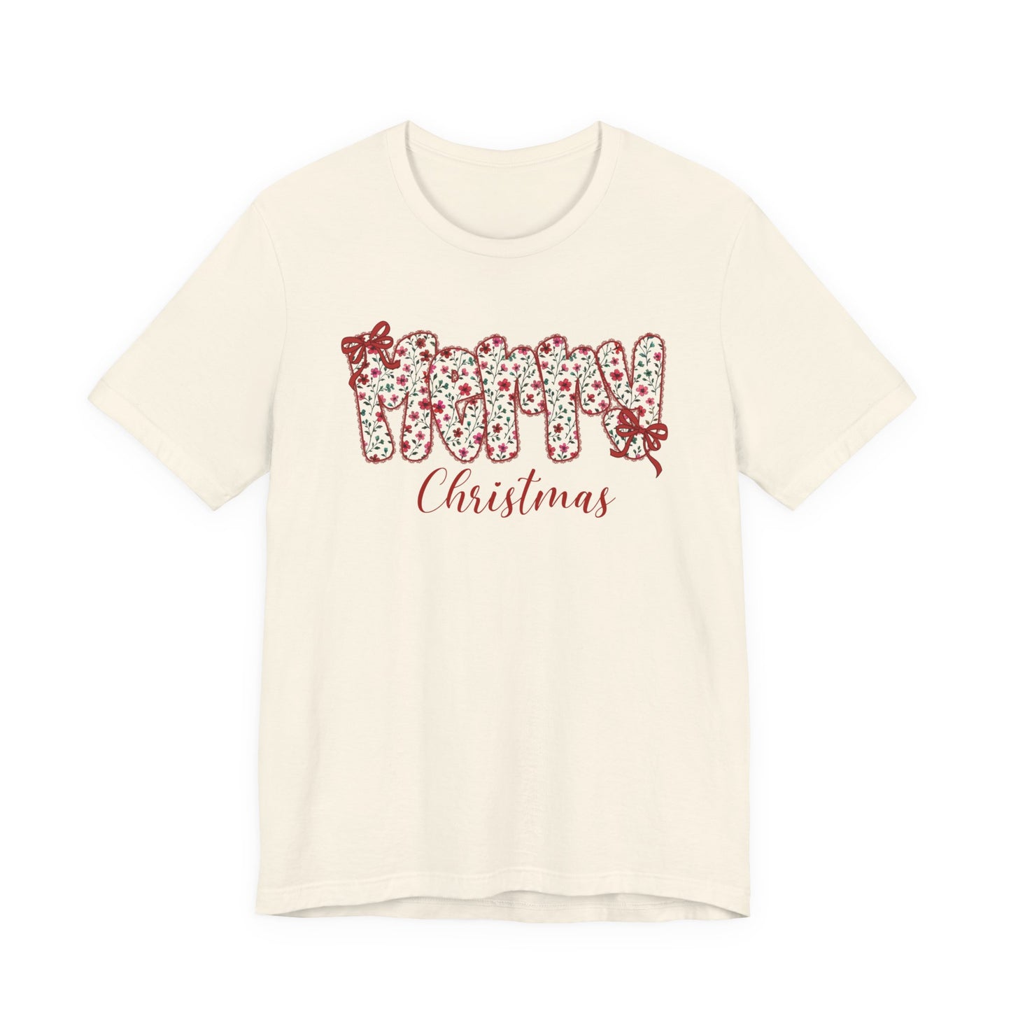Merry Christmas Floral Letter Tee – Festive Holiday Shirt with Bows