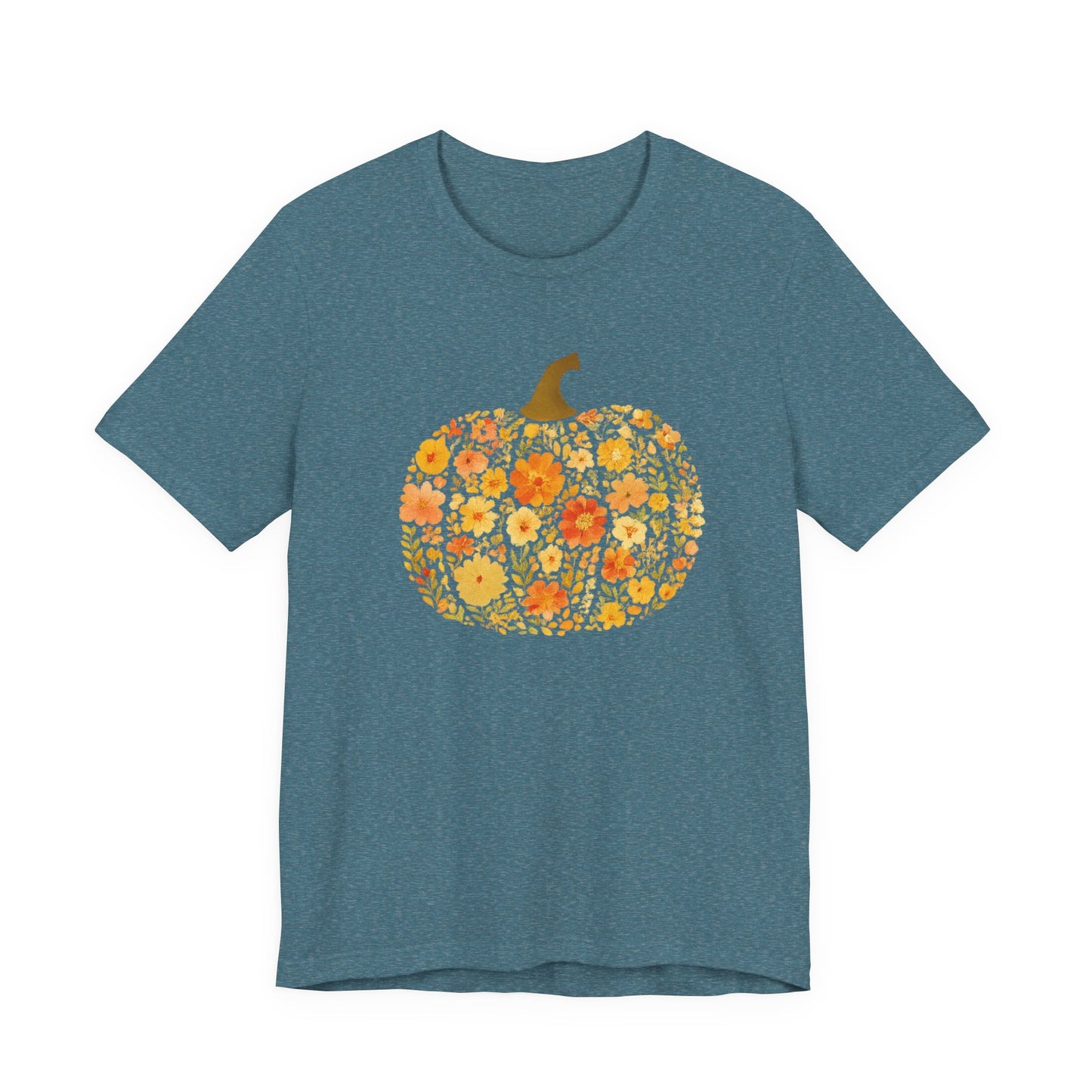 Floral Pumpkin Tee - Fall T-Shirt for Halloween, Thanksgiving, Autumn Fashion