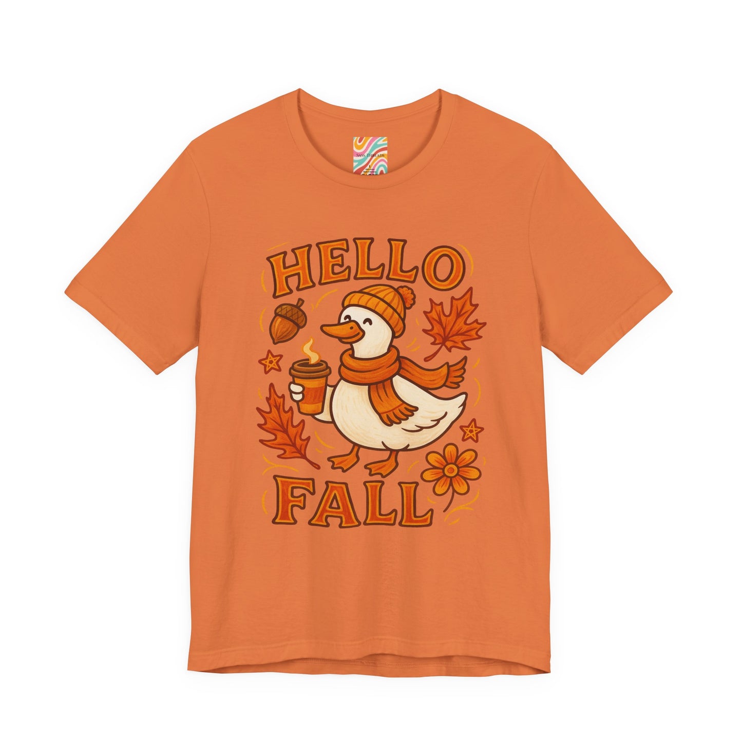 Fall-Themed Unisex T-Shirt, Hello Fall Duck Tee, Autumn Apparel, Seasonal Gift, Cute Casual Wear