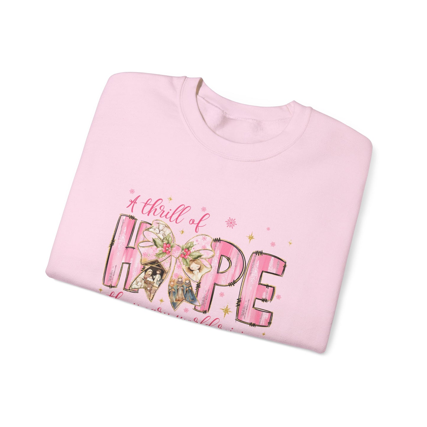 A Thrill of Hope Christmas Sweatshirt – Pink Nativity Holiday Sweater | Faith-Inspired Cozy Winter Top