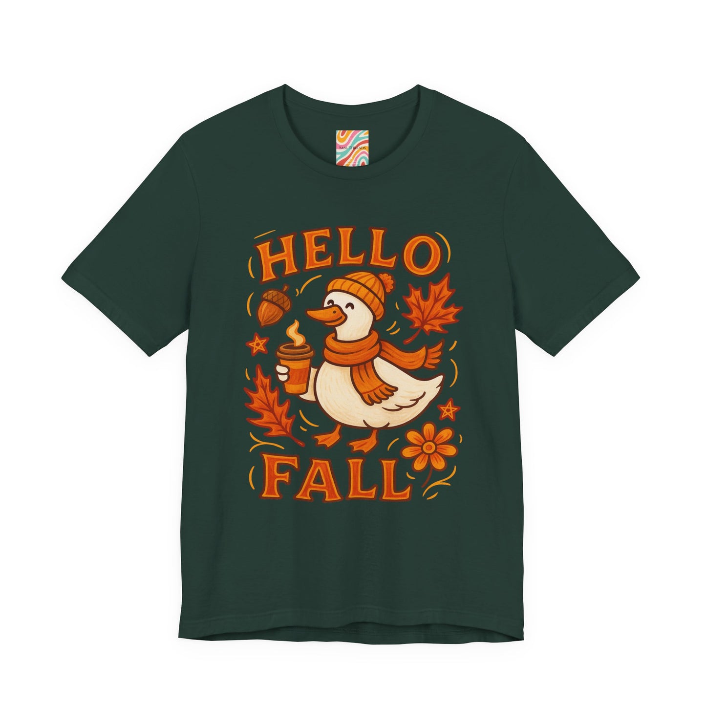 Fall-Themed Unisex T-Shirt, Hello Fall Duck Tee, Autumn Apparel, Seasonal Gift, Cute Casual Wear