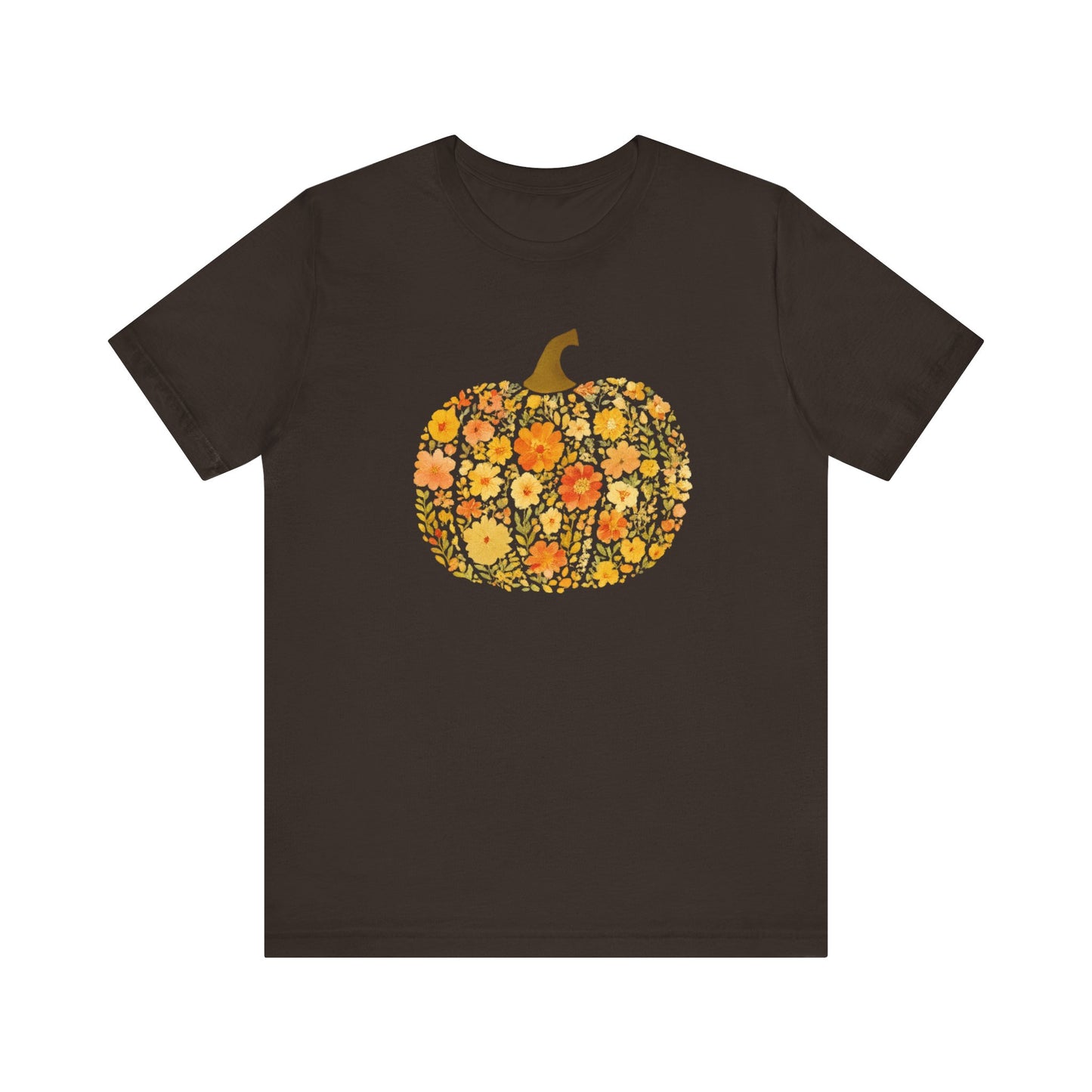 Floral Pumpkin Tee - Fall T-Shirt for Halloween, Thanksgiving, Autumn Fashion