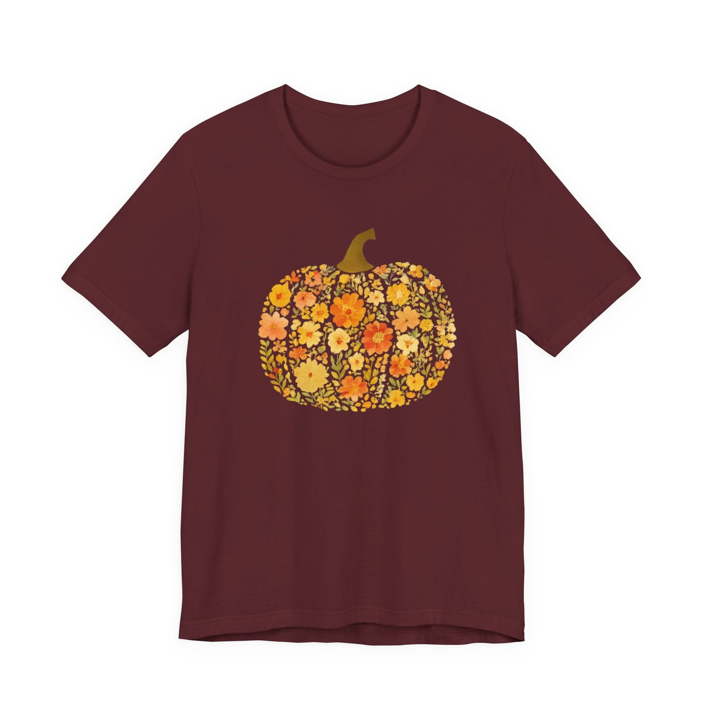 Floral Pumpkin Tee - Fall T-Shirt for Halloween, Thanksgiving, Autumn Fashion