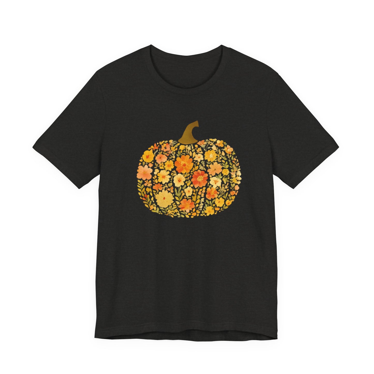 Floral Pumpkin Tee - Fall T-Shirt for Halloween, Thanksgiving, Autumn Fashion