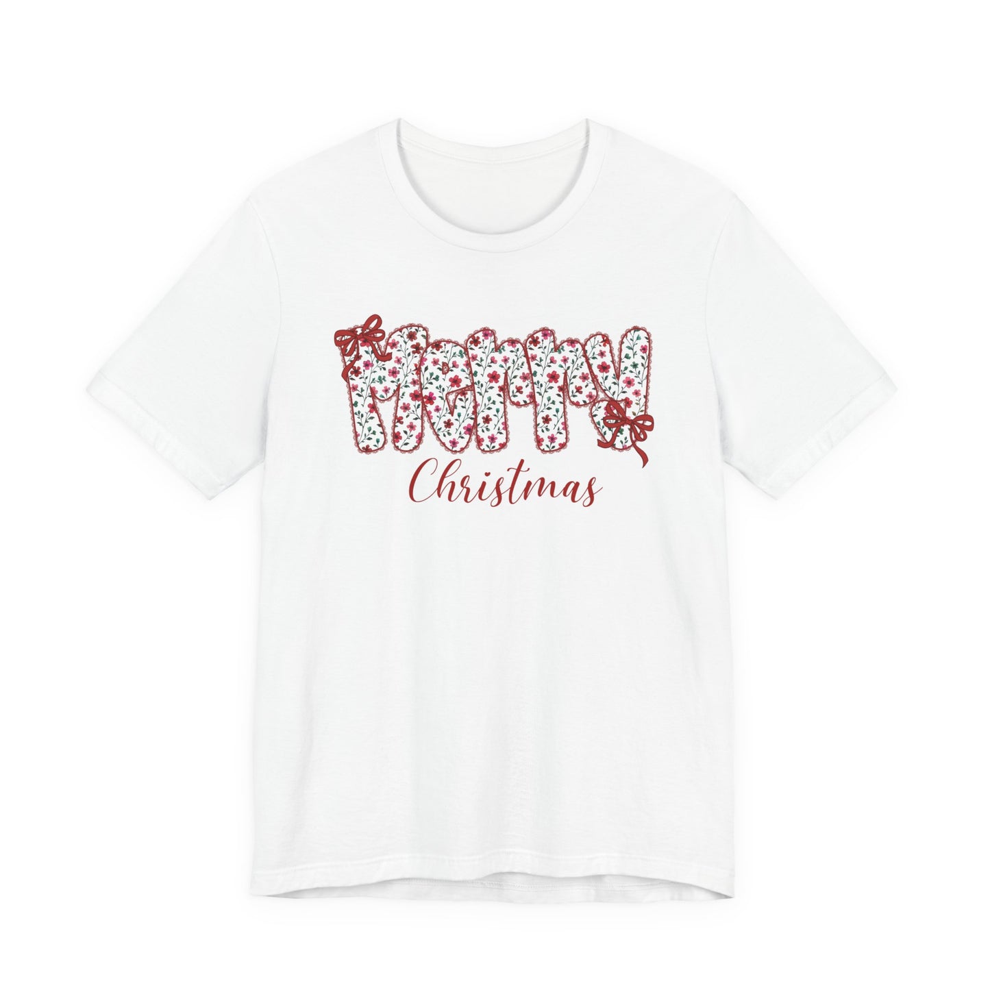 Merry Christmas Floral Letter Tee – Festive Holiday Shirt with Bows