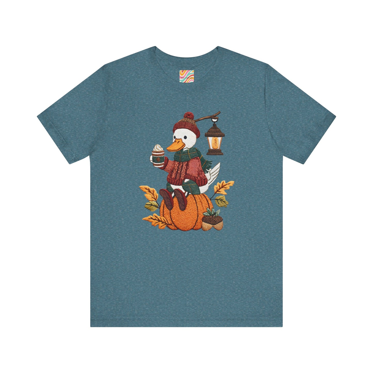 Fall Vibes Unisex Tee with Pumpkin Duck Design, Autumn Fashion, Cute Shirt for Thanksgiving and Halloween, Cozy Gift Idea