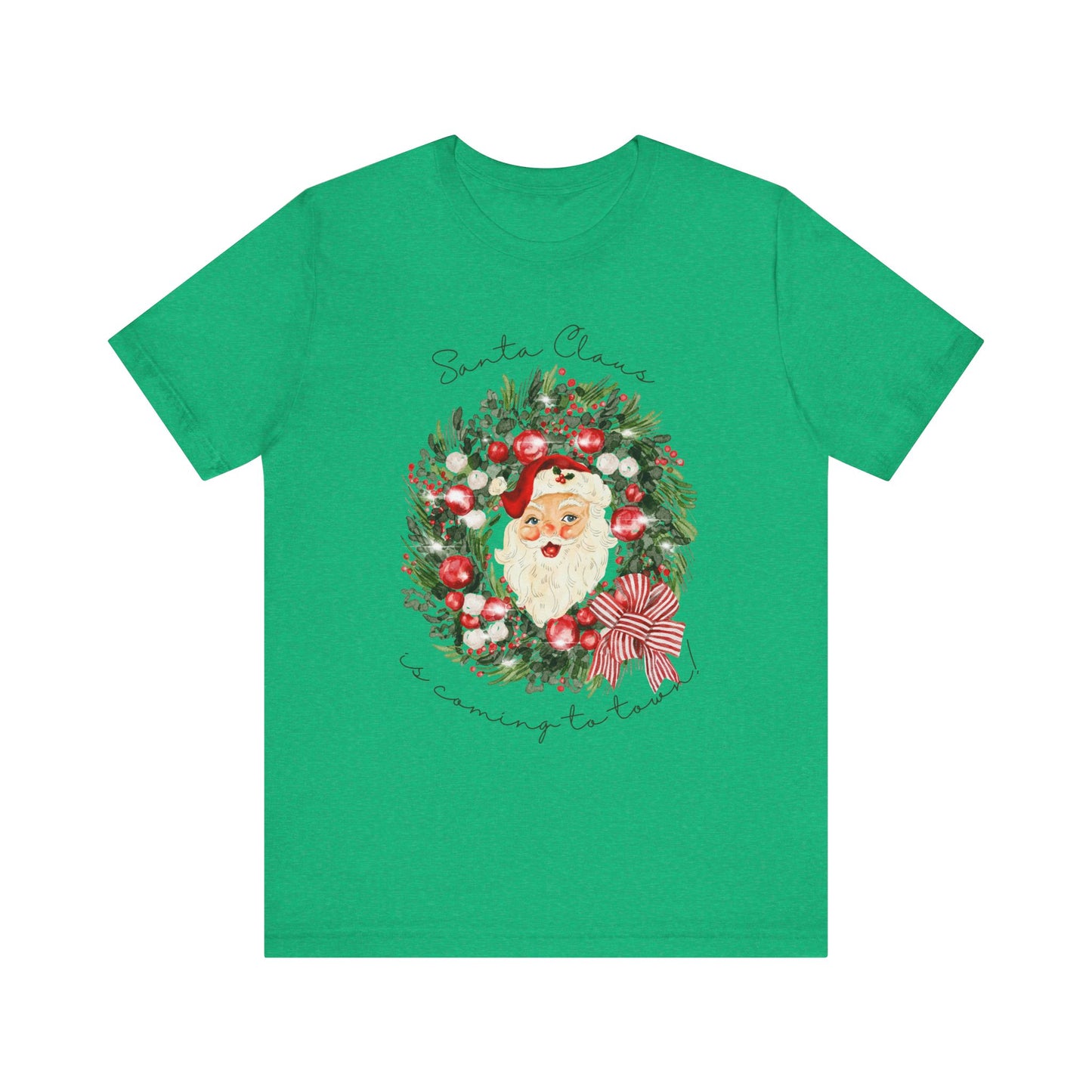 Santa Claus Is Coming To Town Tee – Vintage Wreath Christmas Shirt