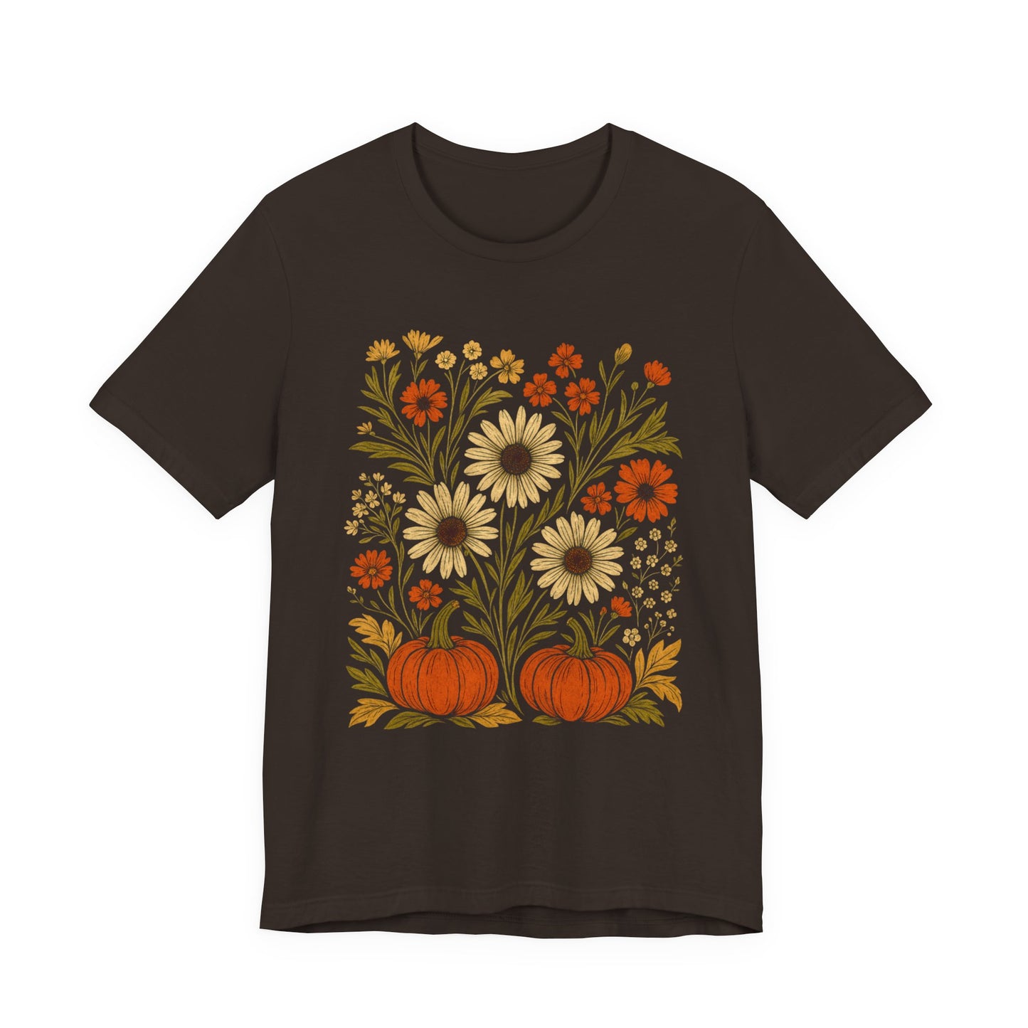Fall Floral Pumpkin Tee, Autumn T-Shirt, Harvest Celebration Shirt, Thanksgiving Outfit, Nature Lover Gift, Seasonal Apparel