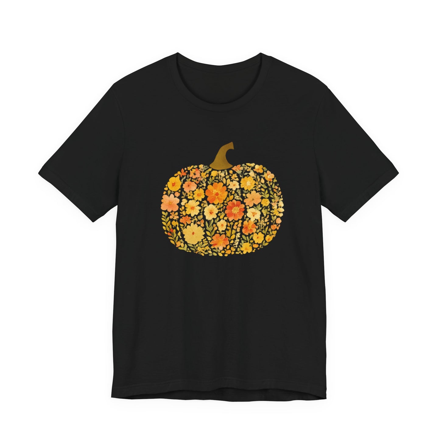 Floral Pumpkin Tee - Fall T-Shirt for Halloween, Thanksgiving, Autumn Fashion