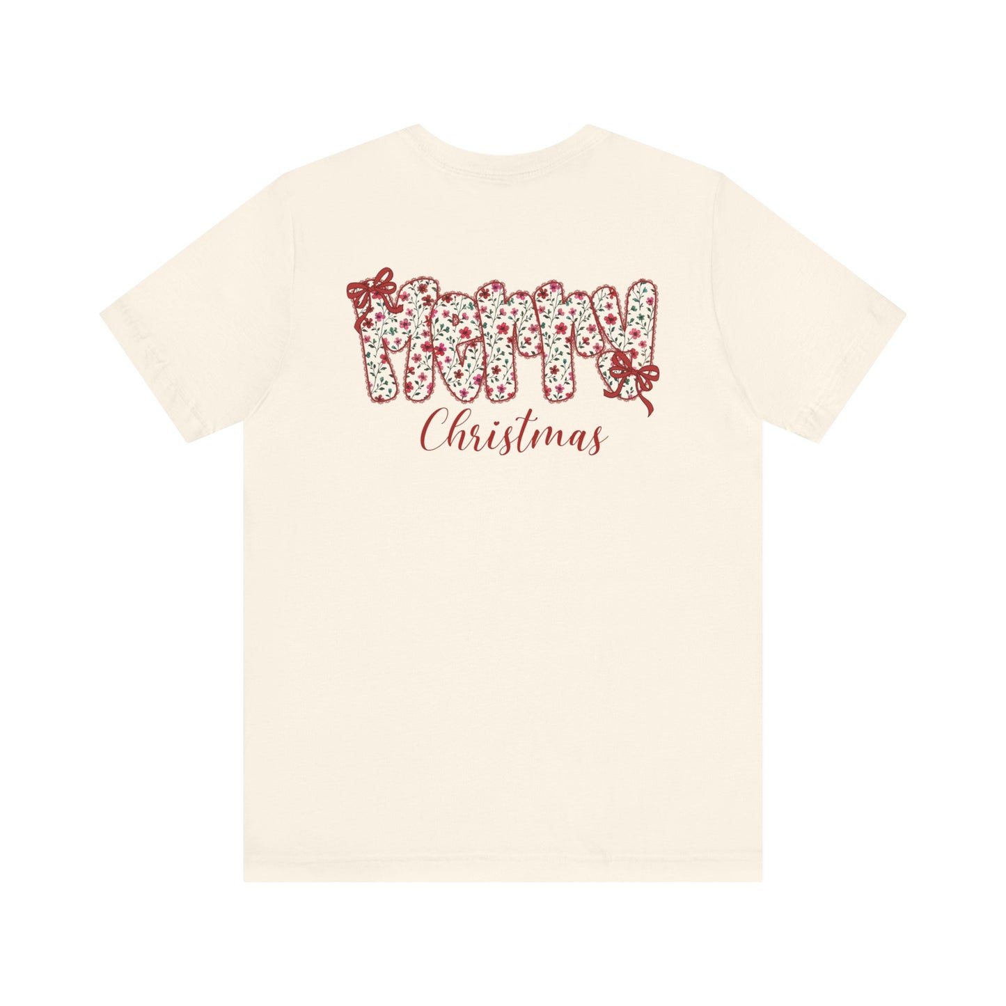 Merry Christmas Floral Letter Tee – Festive Holiday Shirt with Bows