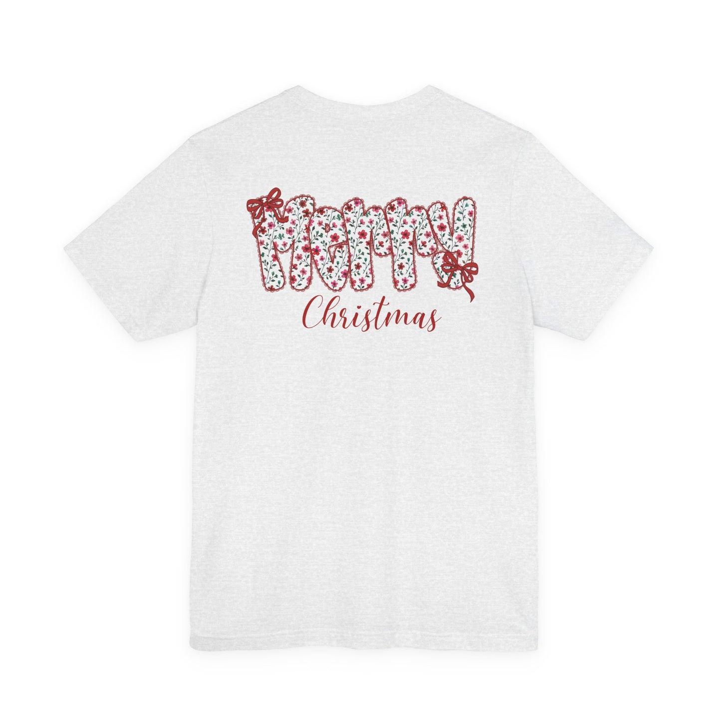 Merry Christmas Floral Letter Tee – Festive Holiday Shirt with Bows