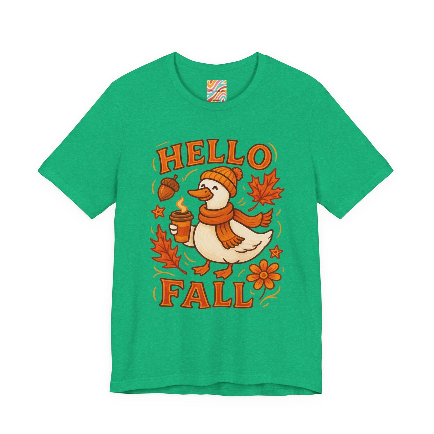 Fall-Themed Unisex T-Shirt, Hello Fall Duck Tee, Autumn Apparel, Seasonal Gift, Cute Casual Wear