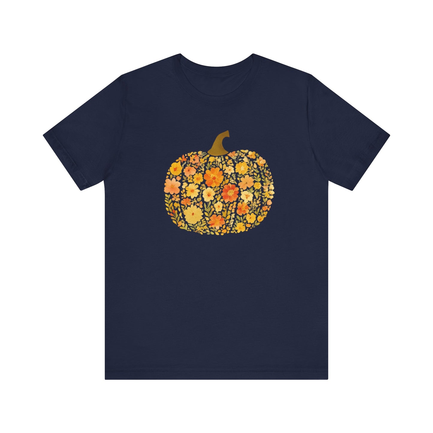 Floral Pumpkin Tee - Fall T-Shirt for Halloween, Thanksgiving, Autumn Fashion