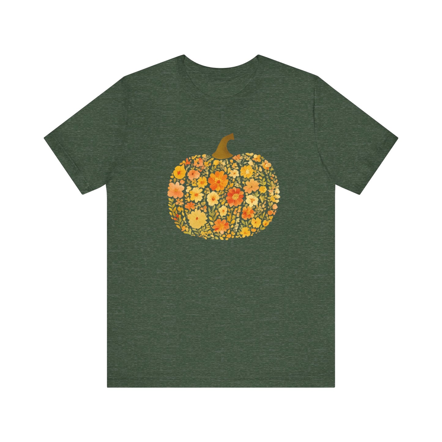 Floral Pumpkin Tee - Fall T-Shirt for Halloween, Thanksgiving, Autumn Fashion