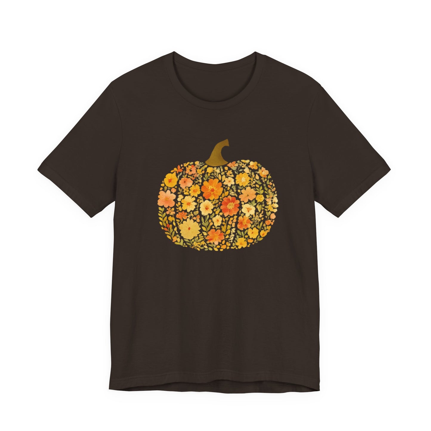 Floral Pumpkin Tee - Fall T-Shirt for Halloween, Thanksgiving, Autumn Fashion