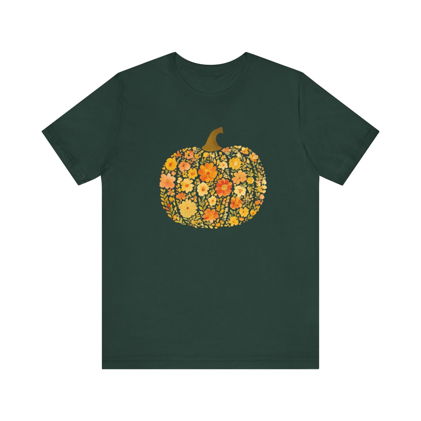 Floral Pumpkin Tee - Fall T-Shirt for Halloween, Thanksgiving, Autumn Fashion