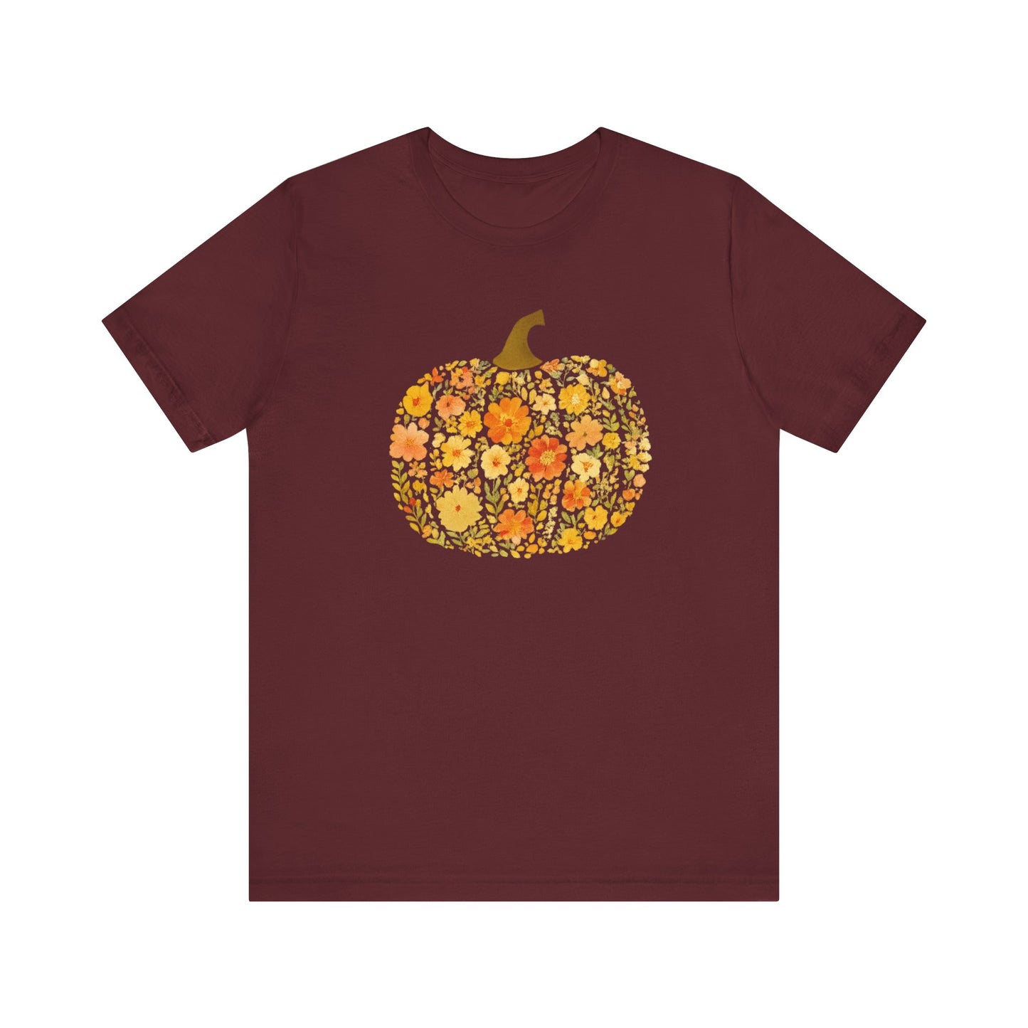Floral Pumpkin Tee - Fall T-Shirt for Halloween, Thanksgiving, Autumn Fashion