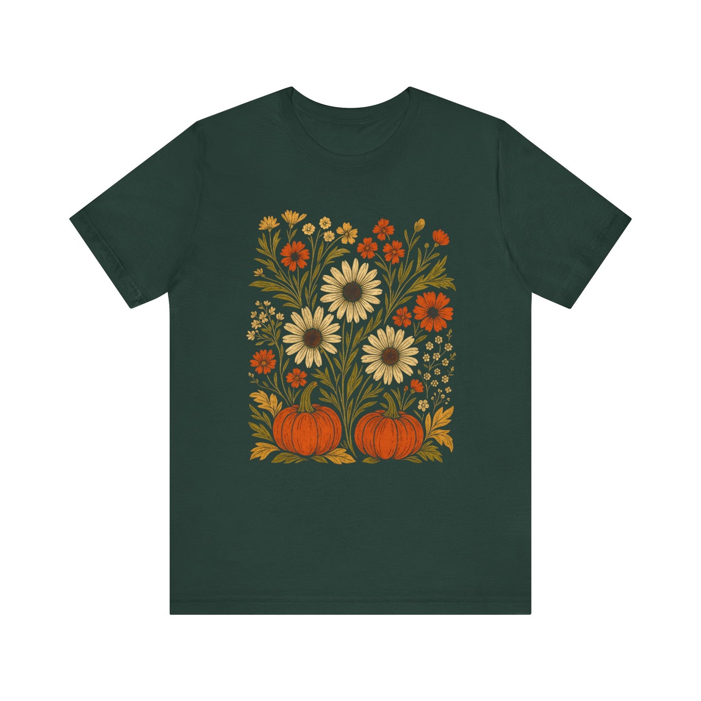 Fall Floral Pumpkin Tee, Autumn T-Shirt, Harvest Celebration Shirt, Thanksgiving Outfit, Nature Lover Gift, Seasonal Apparel
