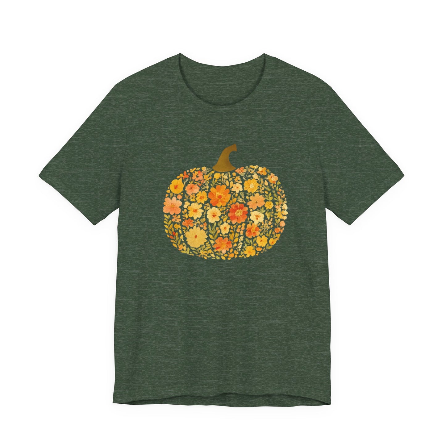 Floral Pumpkin Tee - Fall T-Shirt for Halloween, Thanksgiving, Autumn Fashion