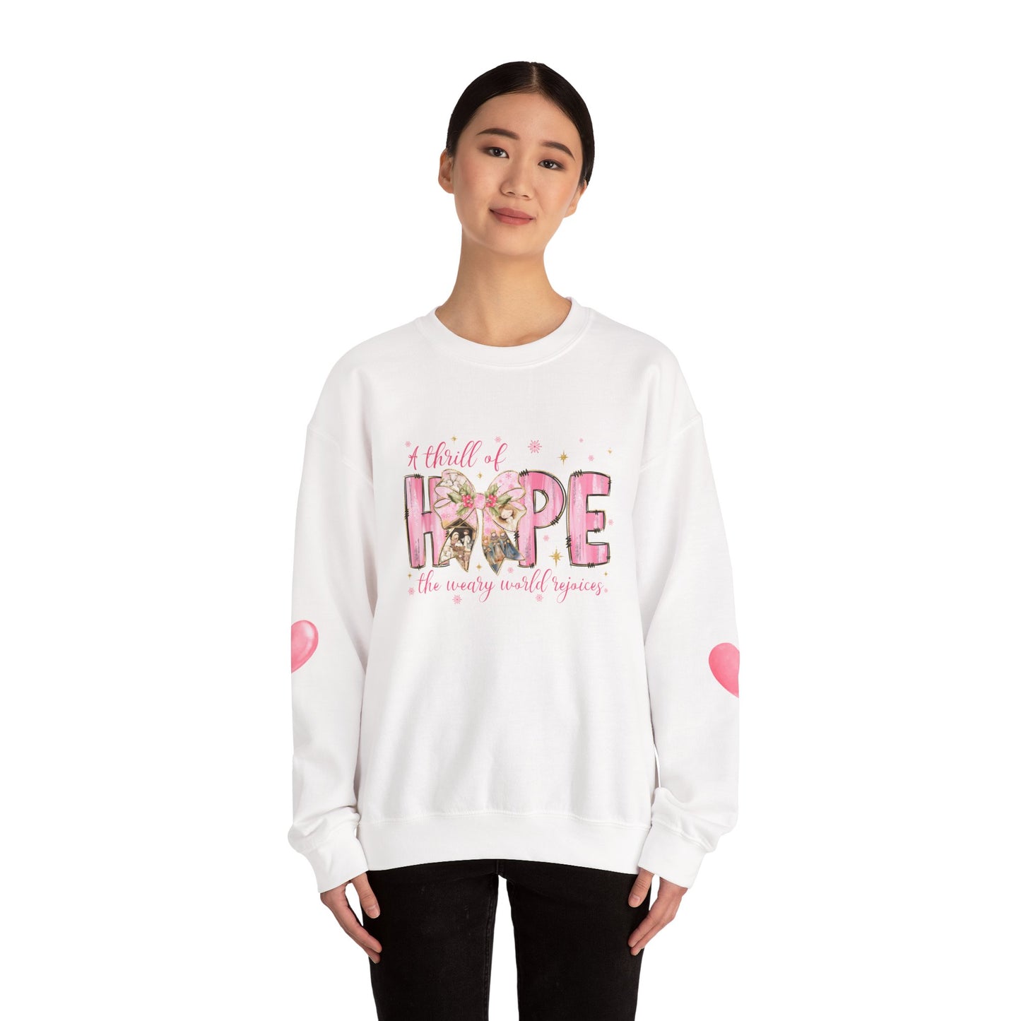 A Thrill of Hope Christmas Sweatshirt – Pink Nativity Holiday Sweater | Faith-Inspired Cozy Winter Top