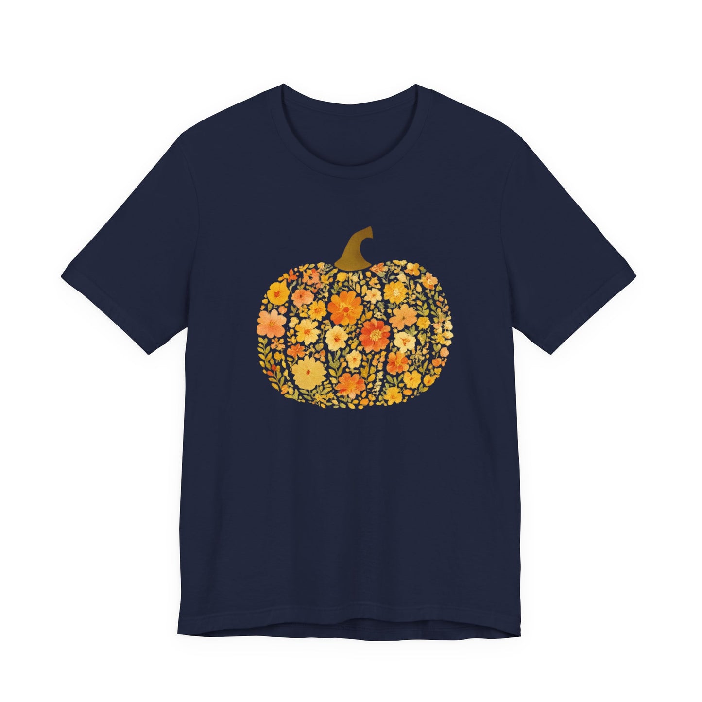 Floral Pumpkin Tee - Fall T-Shirt for Halloween, Thanksgiving, Autumn Fashion