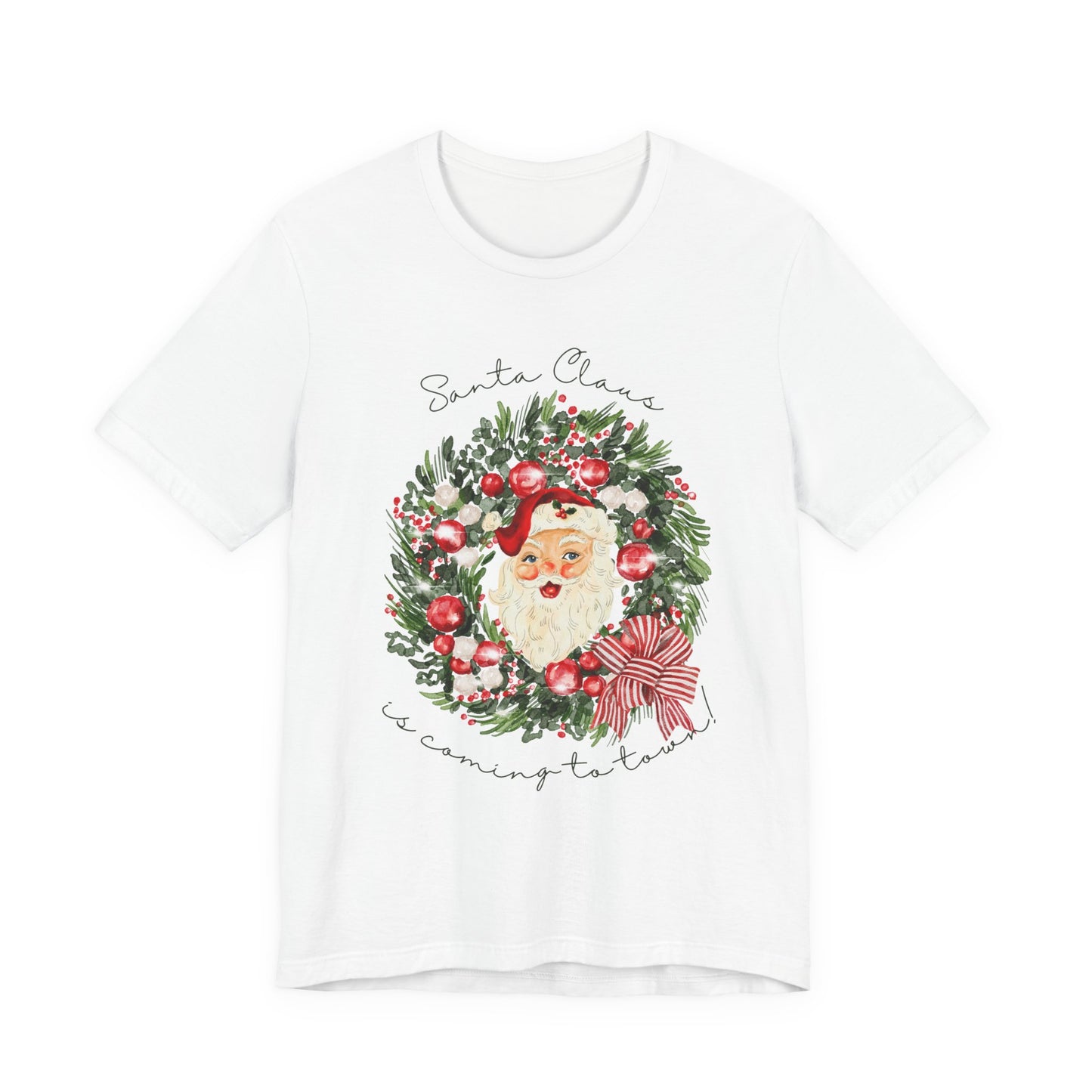Santa Claus Is Coming To Town Tee – Vintage Wreath Christmas Shirt