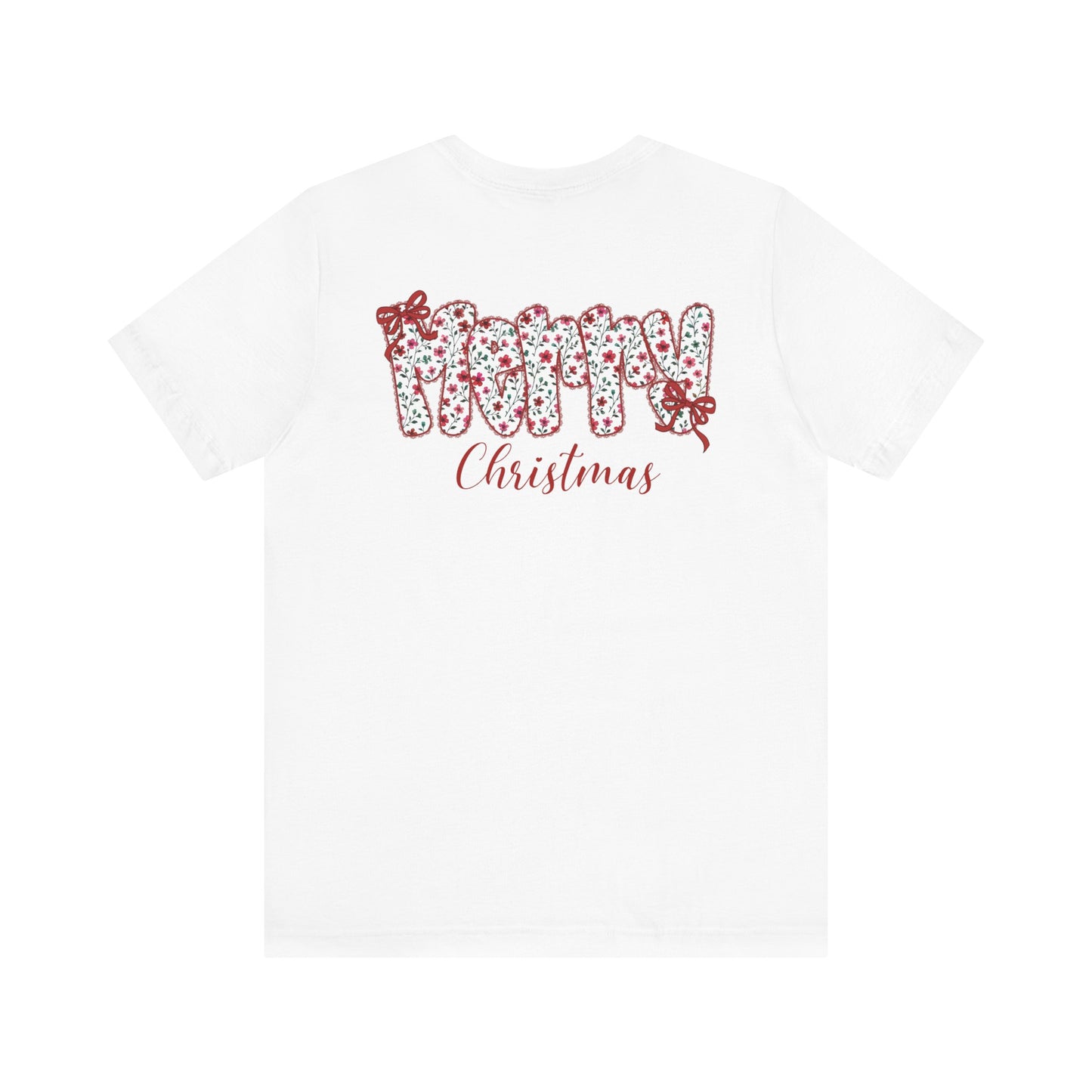 Merry Christmas Floral Letter Tee – Festive Holiday Shirt with Bows