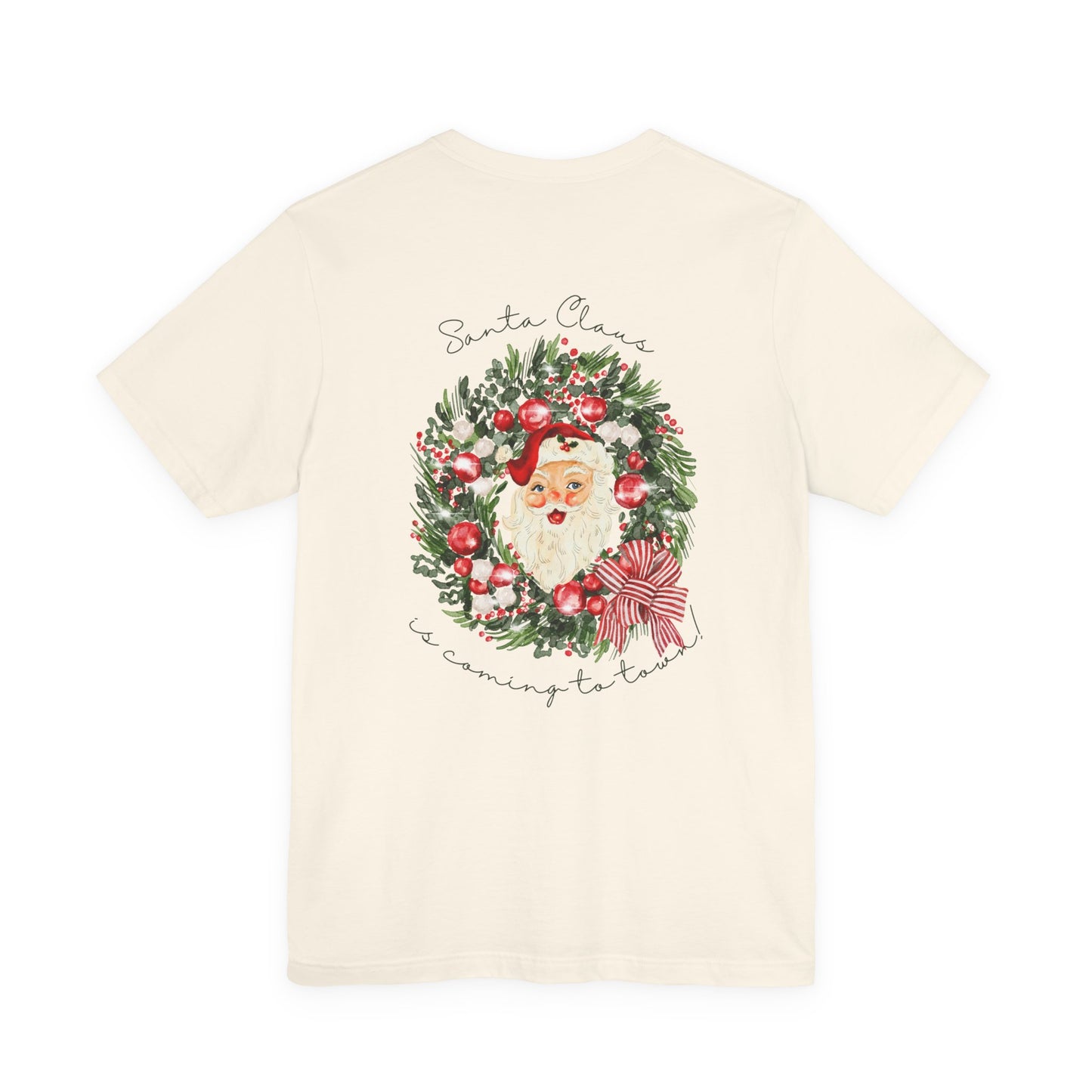 Santa Claus Is Coming To Town Tee – Vintage Wreath Christmas Shirt