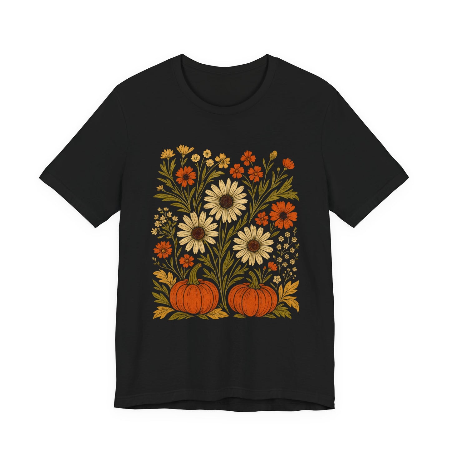Fall Floral Pumpkin Tee, Autumn T-Shirt, Harvest Celebration Shirt, Thanksgiving Outfit, Nature Lover Gift, Seasonal Apparel
