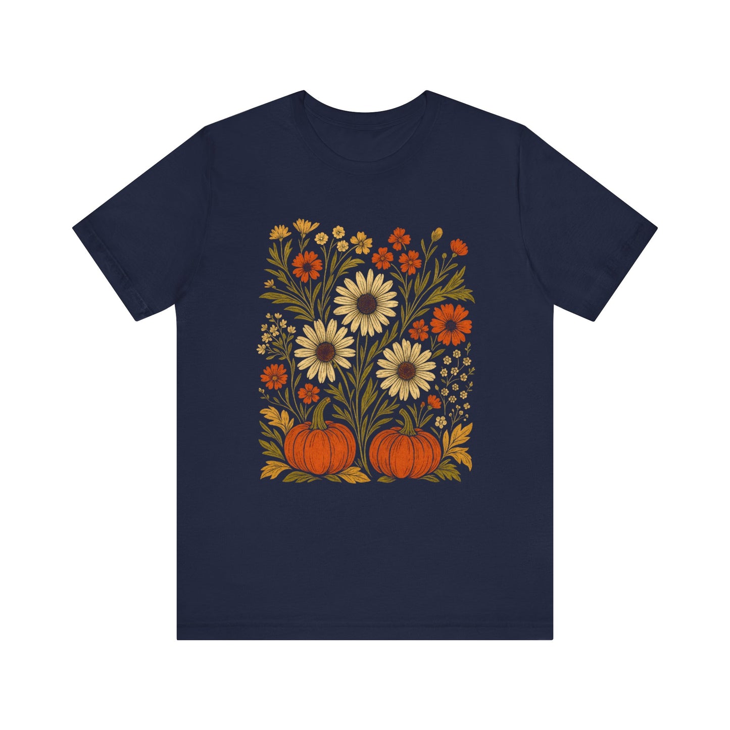 Fall Floral Pumpkin Tee, Autumn T-Shirt, Harvest Celebration Shirt, Thanksgiving Outfit, Nature Lover Gift, Seasonal Apparel