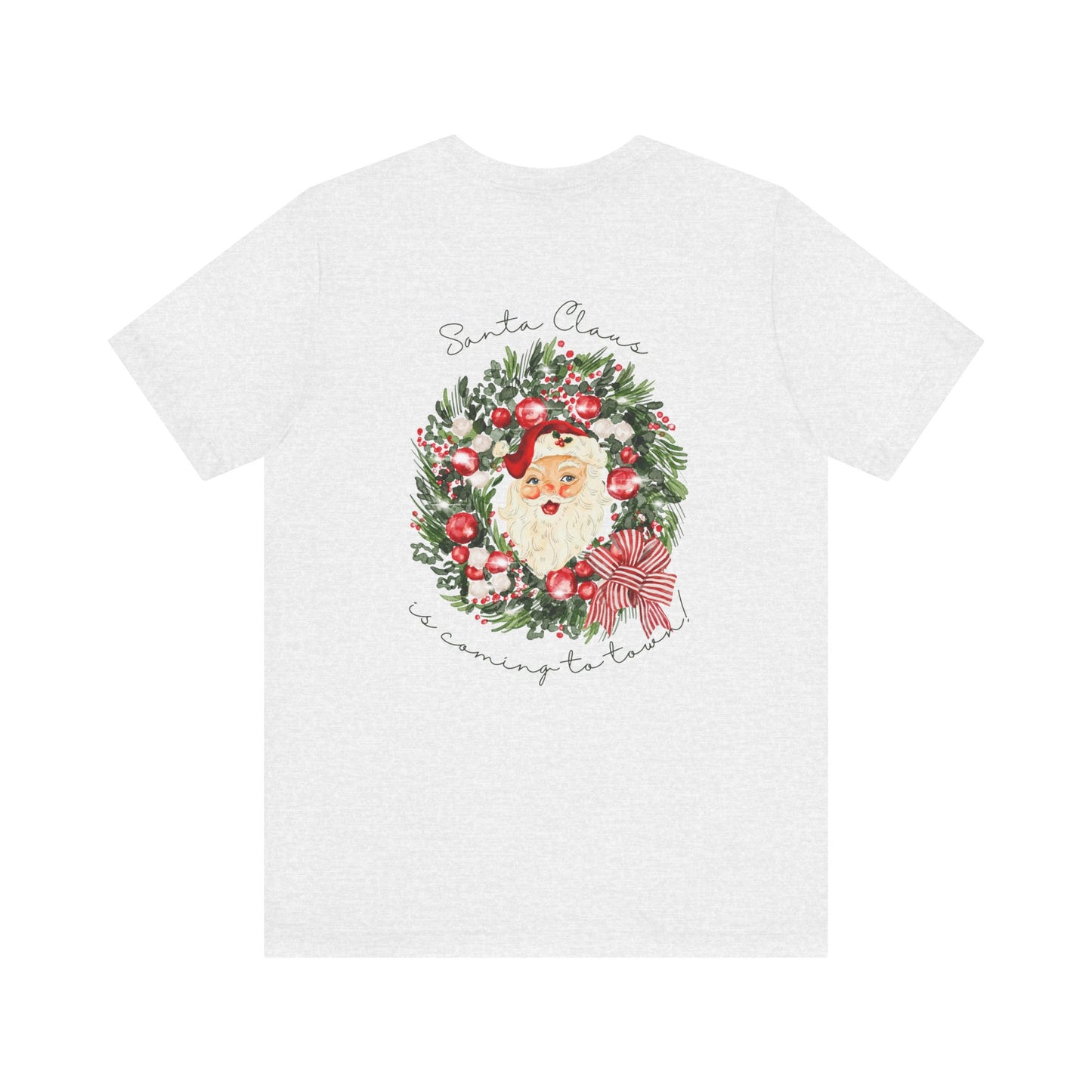 Santa Claus Is Coming To Town Tee – Vintage Wreath Christmas Shirt