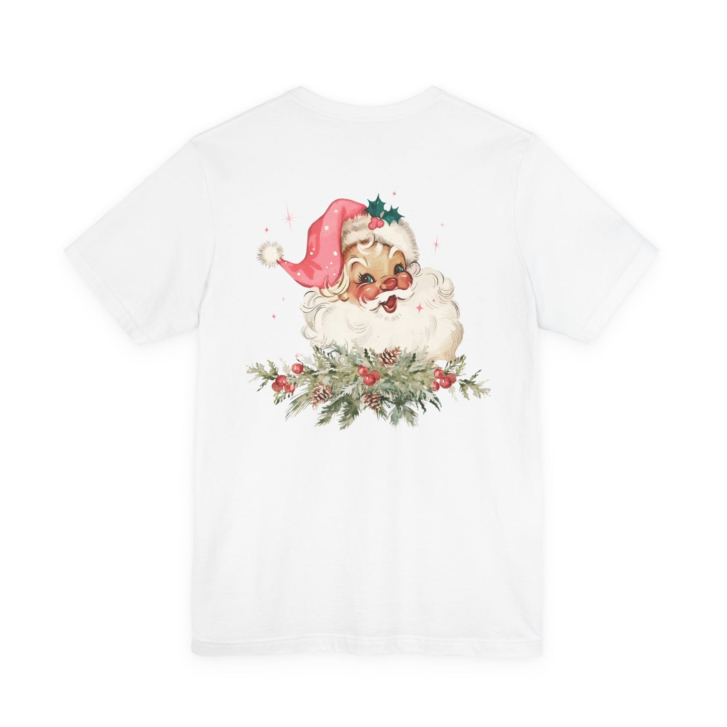 Vintage Pink Santa Christmas Tee – Retro Holiday Cheer Shirt
