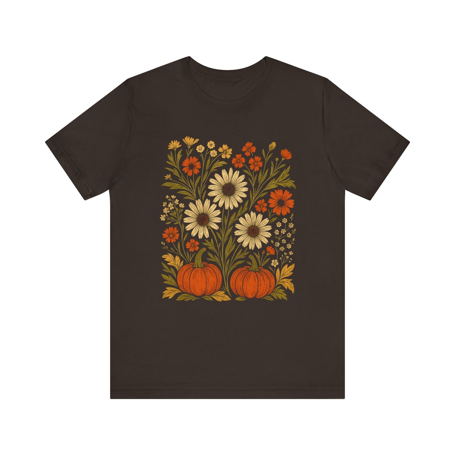Fall Floral Pumpkin Tee, Autumn T-Shirt, Harvest Celebration Shirt, Thanksgiving Outfit, Nature Lover Gift, Seasonal Apparel