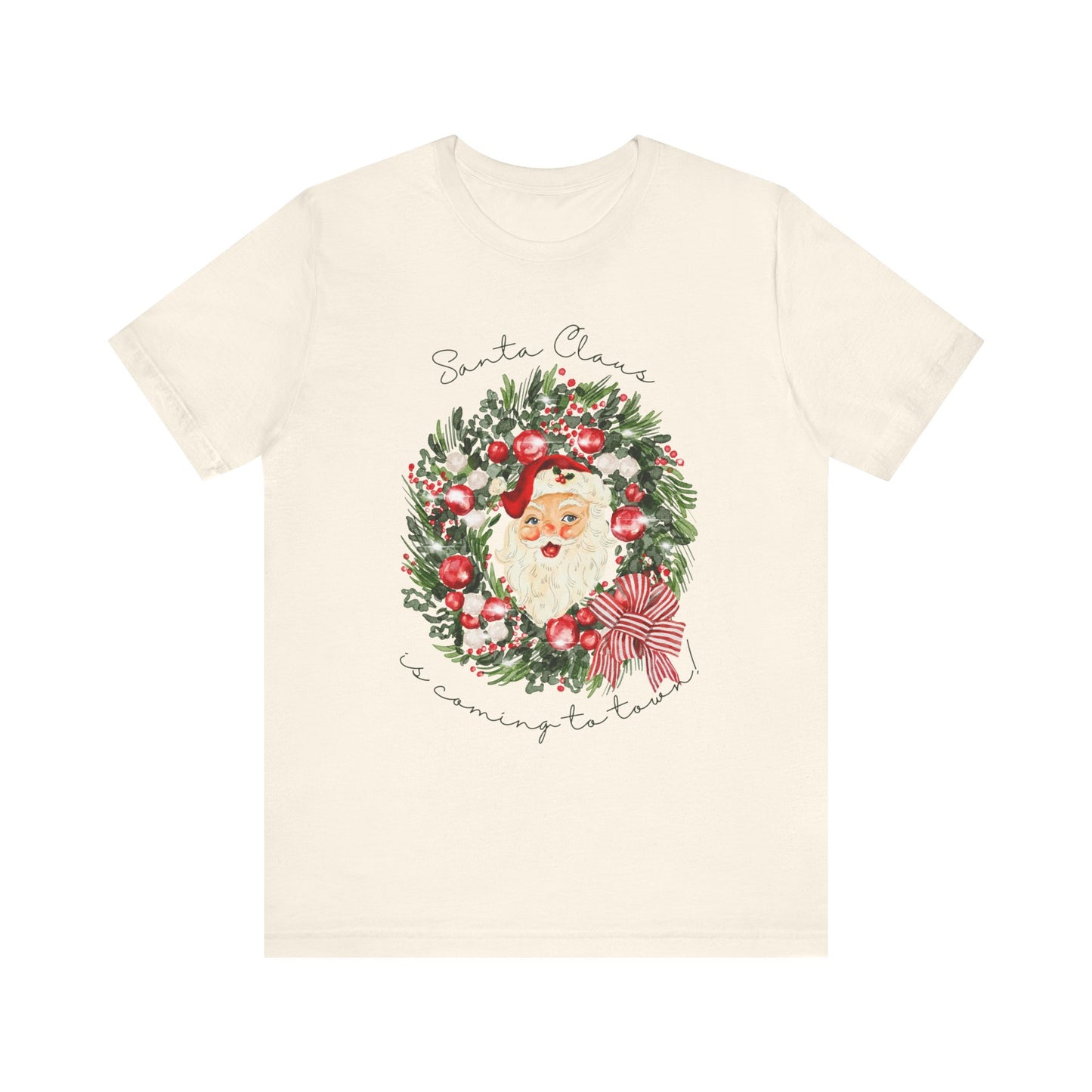 Santa Claus Is Coming To Town Tee – Vintage Wreath Christmas Shirt