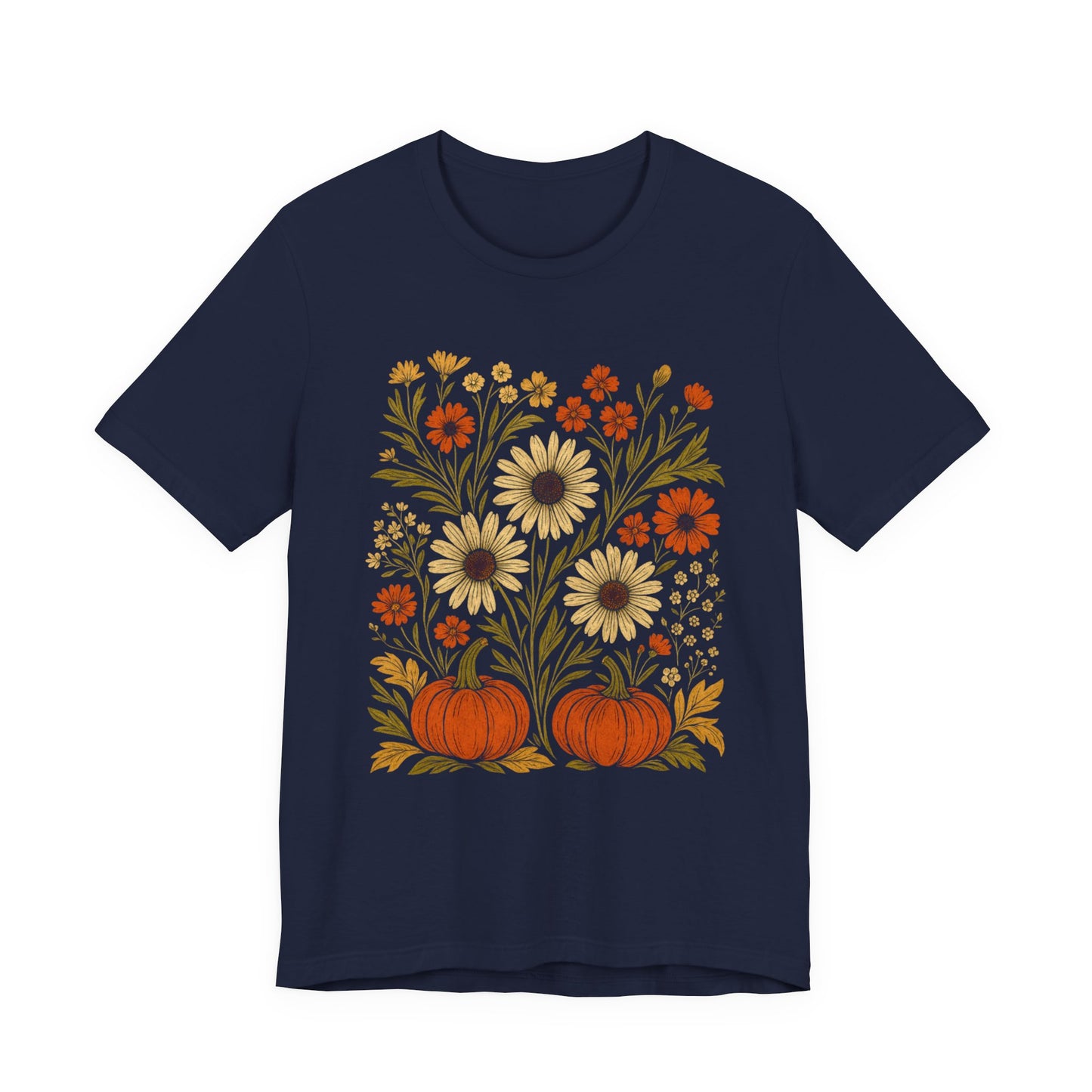 Fall Floral Pumpkin Tee, Autumn T-Shirt, Harvest Celebration Shirt, Thanksgiving Outfit, Nature Lover Gift, Seasonal Apparel