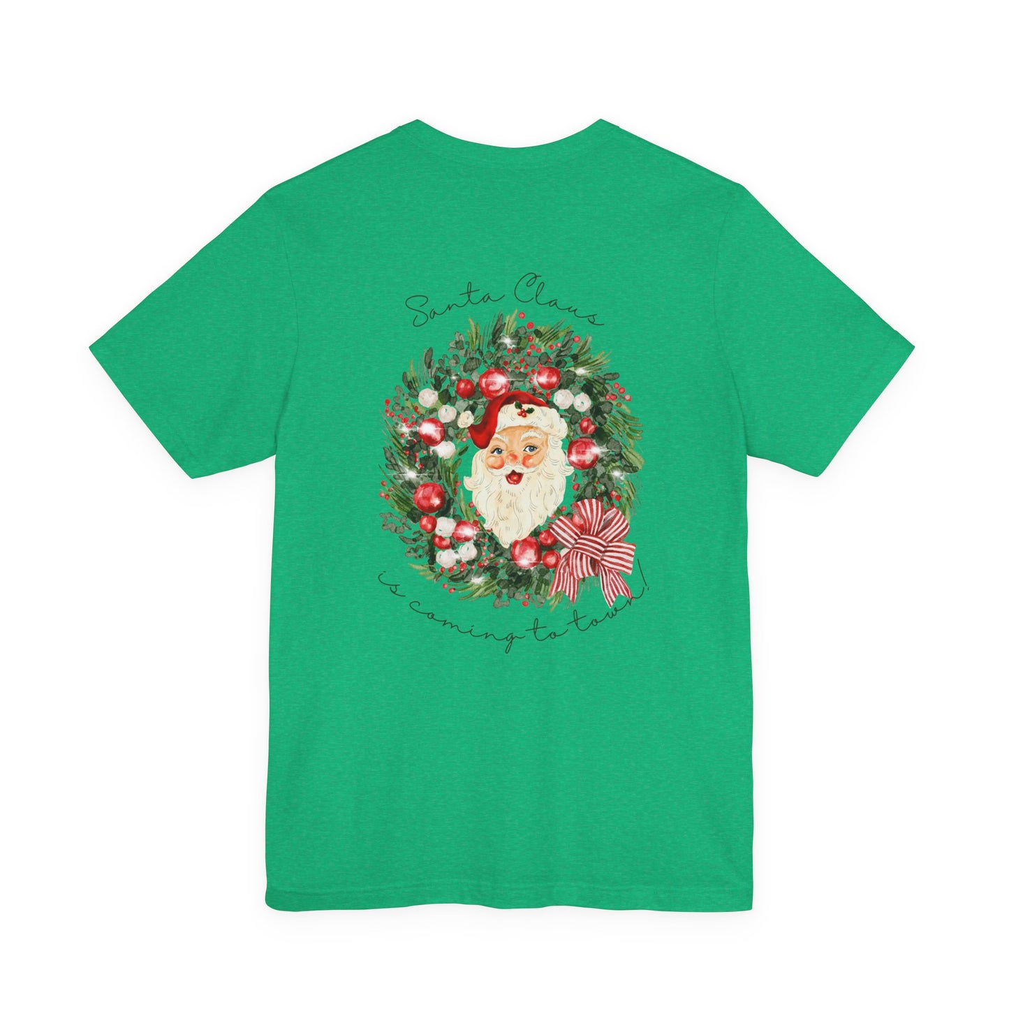 Santa Claus Is Coming To Town Tee – Vintage Wreath Christmas Shirt