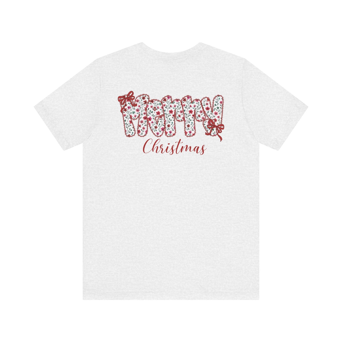 Merry Christmas Floral Letter Tee – Festive Holiday Shirt with Bows