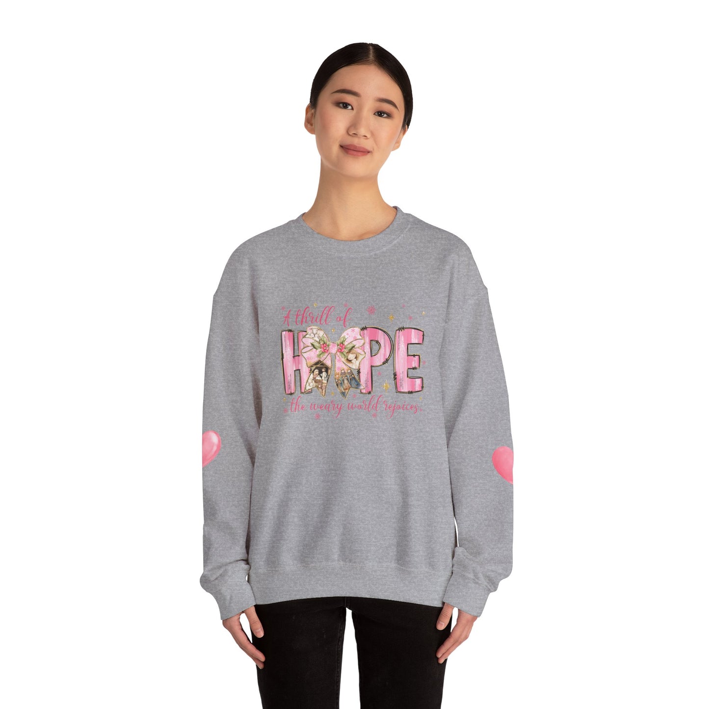 A Thrill of Hope Christmas Sweatshirt – Pink Nativity Holiday Sweater | Faith-Inspired Cozy Winter Top