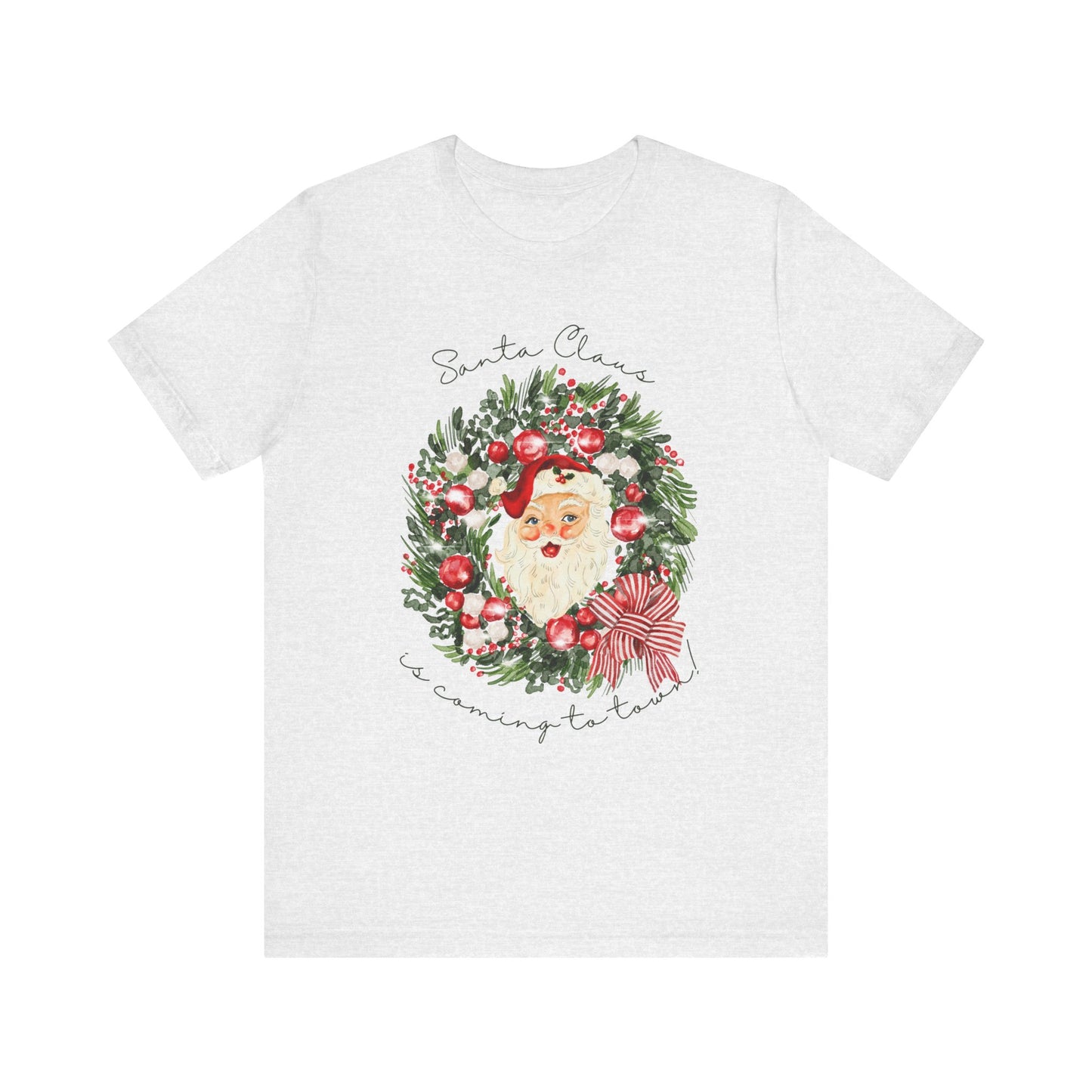 Santa Claus Is Coming To Town Tee – Vintage Wreath Christmas Shirt
