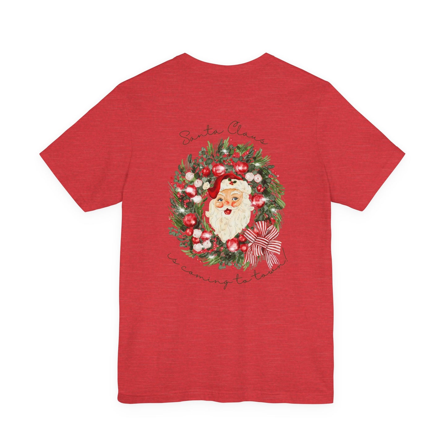 Santa Claus Is Coming To Town Tee – Vintage Wreath Christmas Shirt