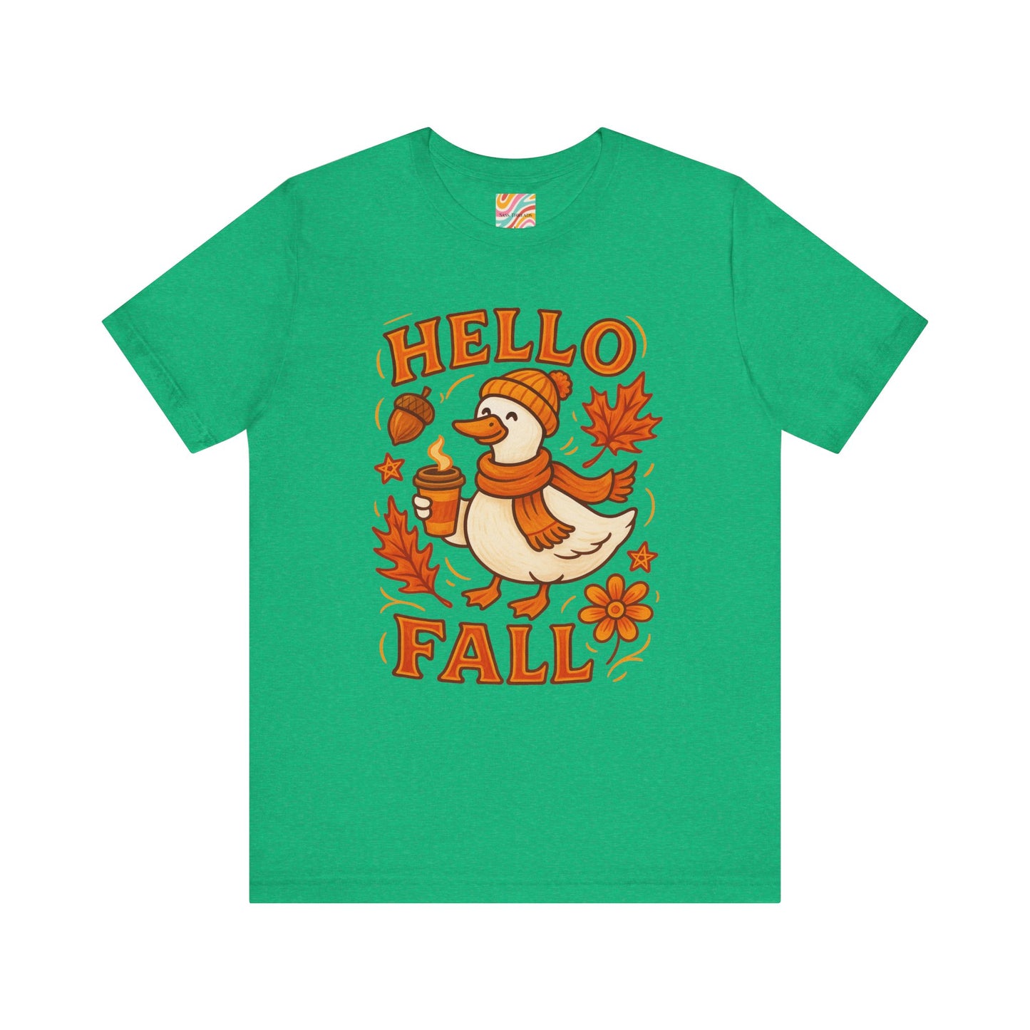 Fall-Themed Unisex T-Shirt, Hello Fall Duck Tee, Autumn Apparel, Seasonal Gift, Cute Casual Wear